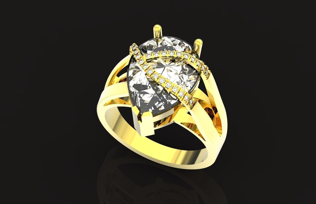 ring with pear stone overlay engagement 656 3D print model_33