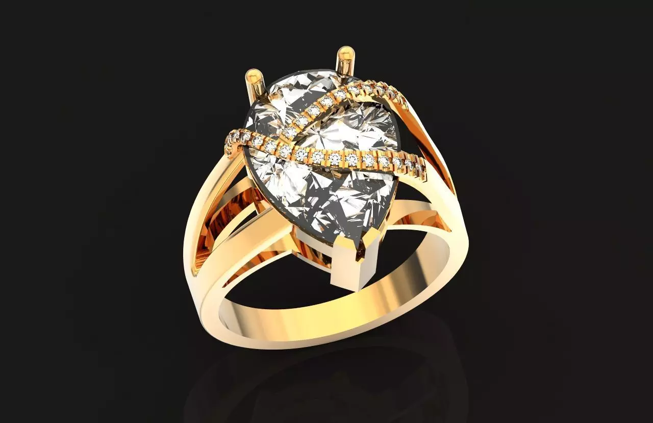 ring with pear stone overlay engagement 656 3D print model_0