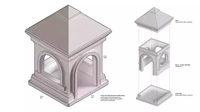 House with roof and base Multipart Assembly toy 3-4 hour print