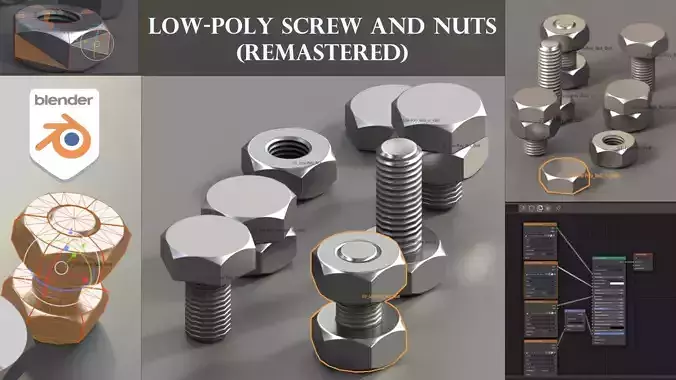 Low-Poly Screw and Nuts - Remastered Low-poly 3D model