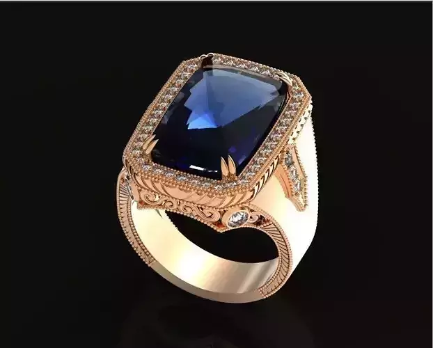 vintage mens signet with a pattern and a large radiant 657