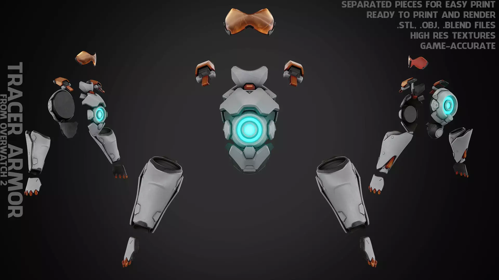 Overwatch 2 Tracer Armor and Mask for Cosplay 3D print model_0