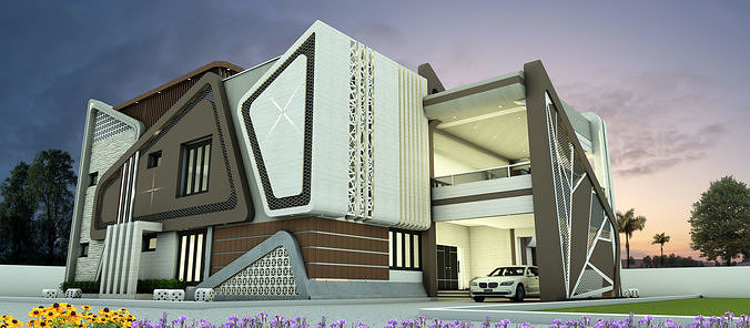 Modern Contemporary house Low-poly 3D model