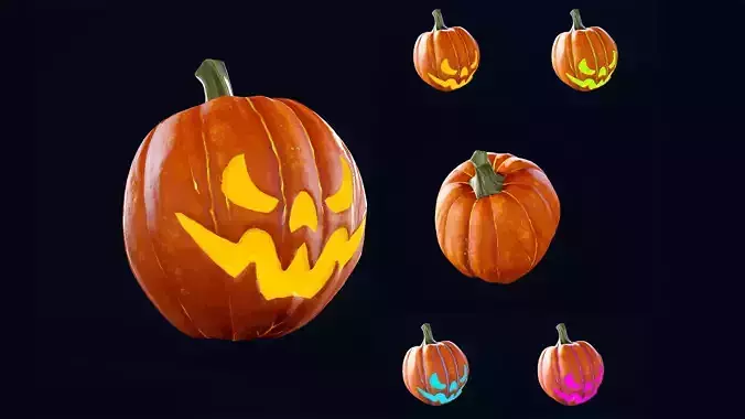 Halloween Pumpkin Head 04 - Game Ready - Textured PBR Low-poly 3D model