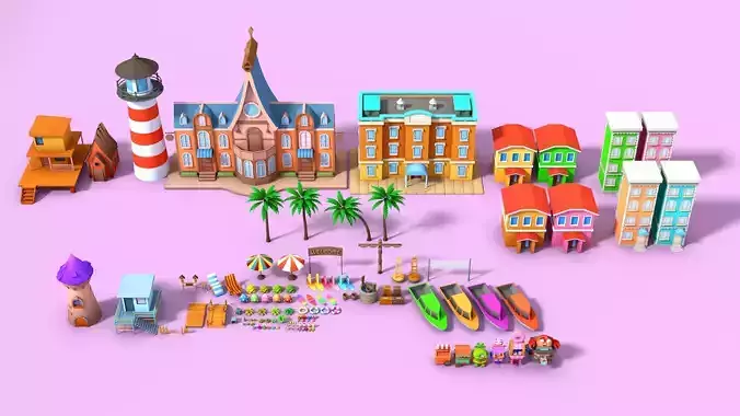 Hyper Casual Game Beach Environment Assets