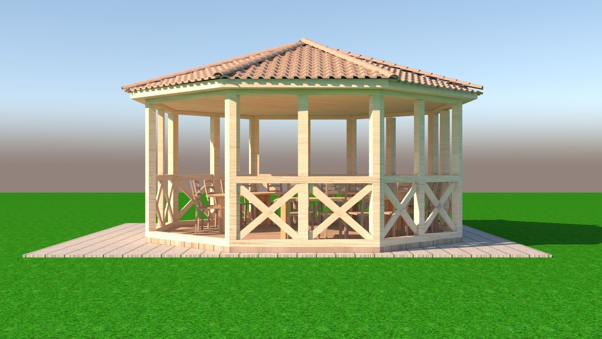 Alcove 3D wooden gazebo 3D model_10