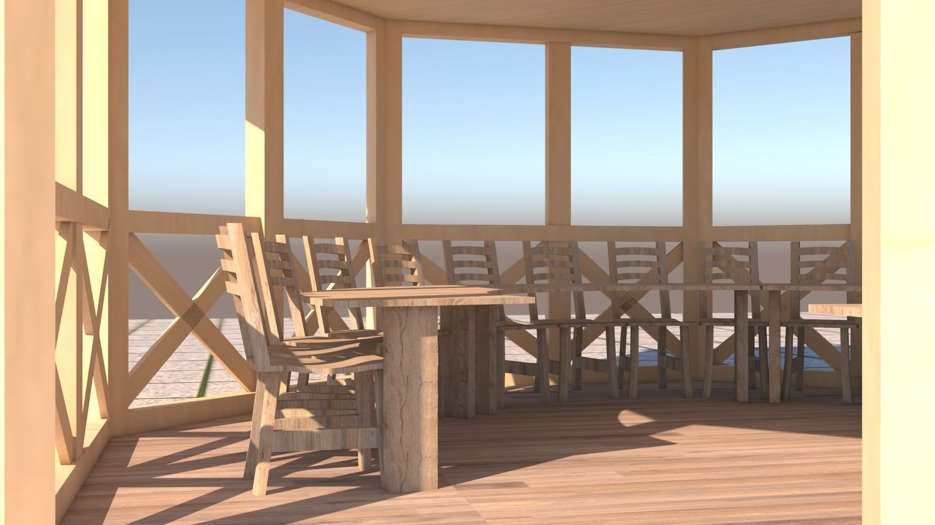 Alcove 3D wooden gazebo 3D model_5