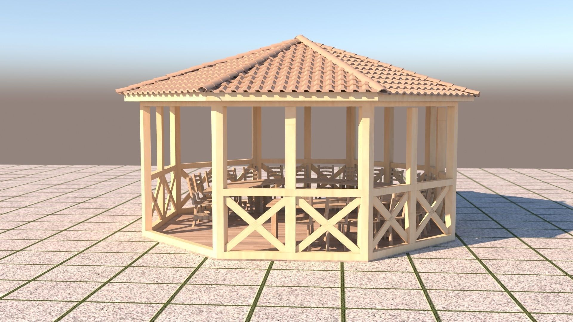 Alcove 3D wooden gazebo 3D model_15