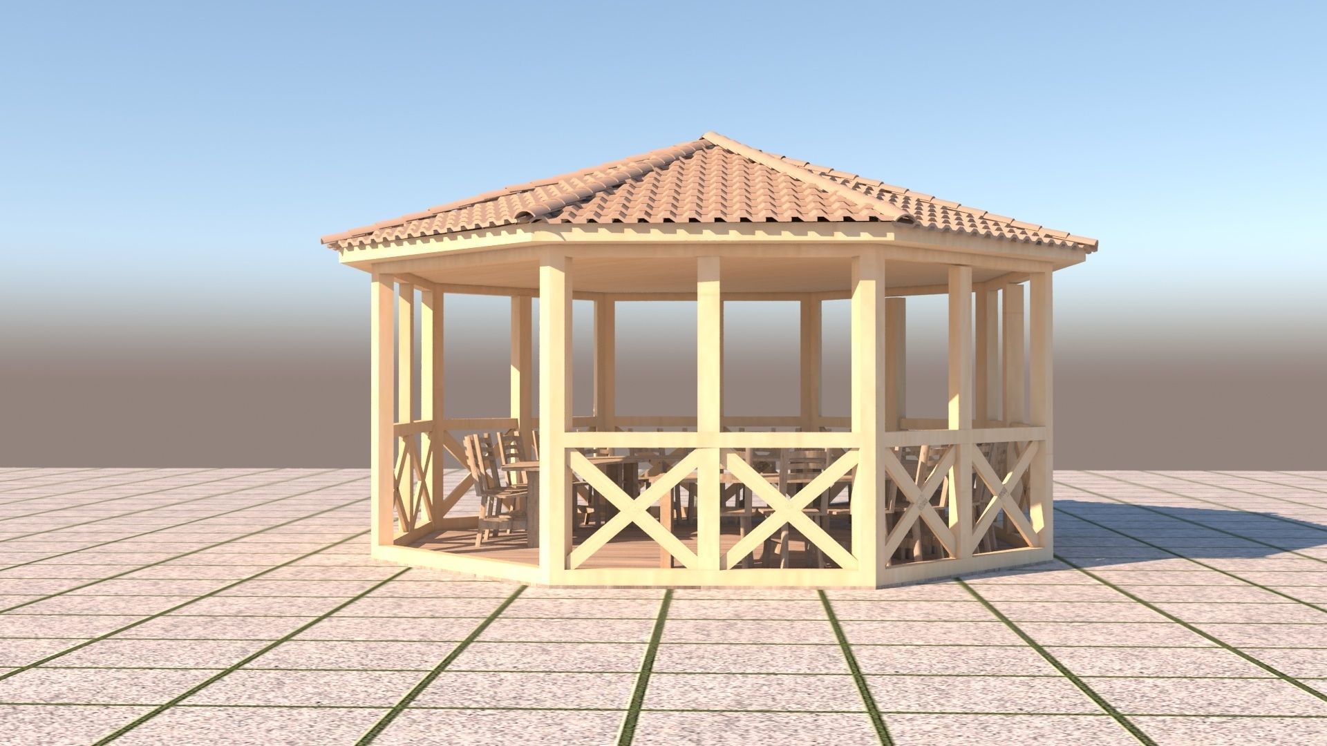 Alcove 3D wooden gazebo 3D model_4