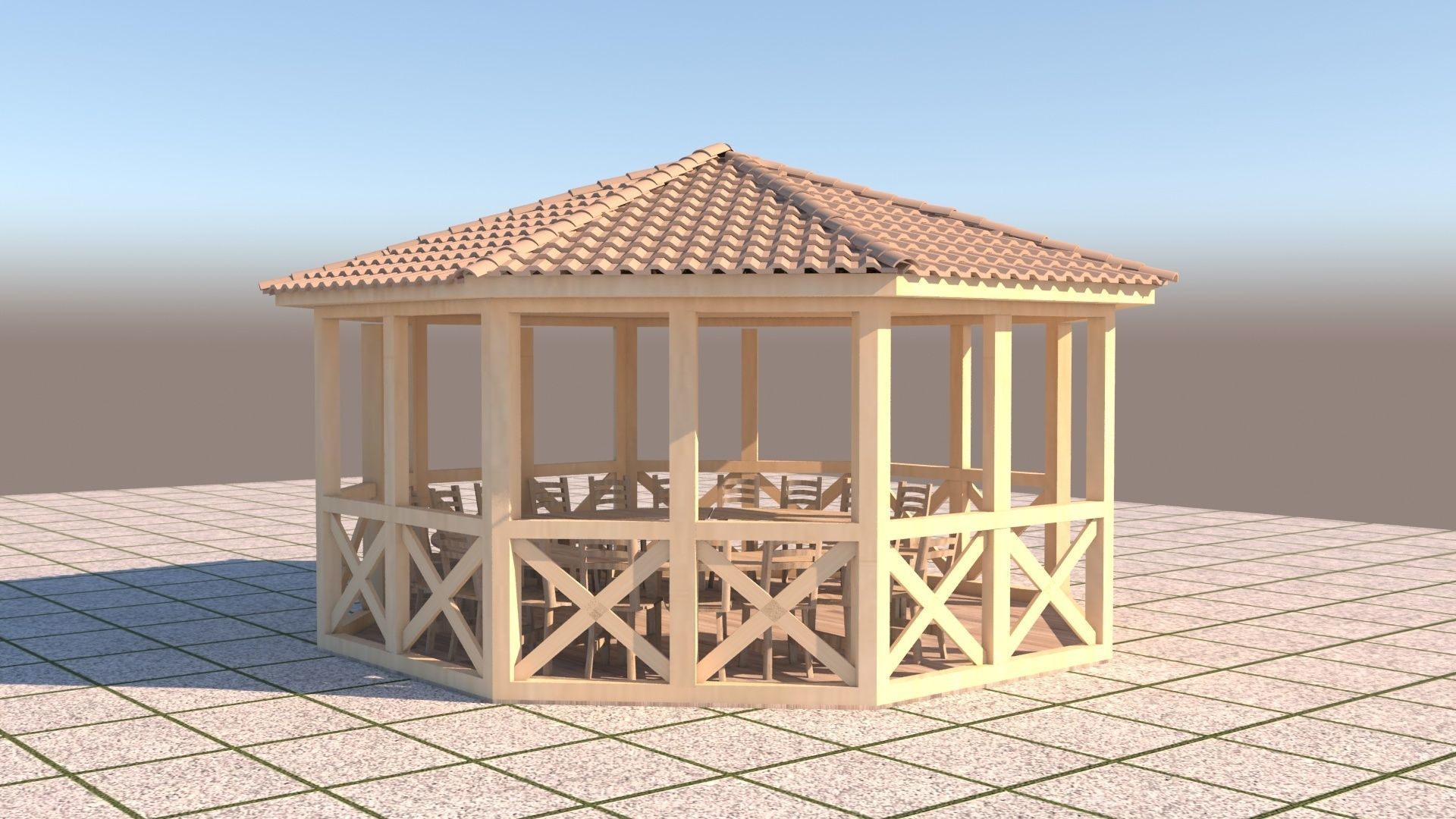 Alcove 3D wooden gazebo 3D model_14