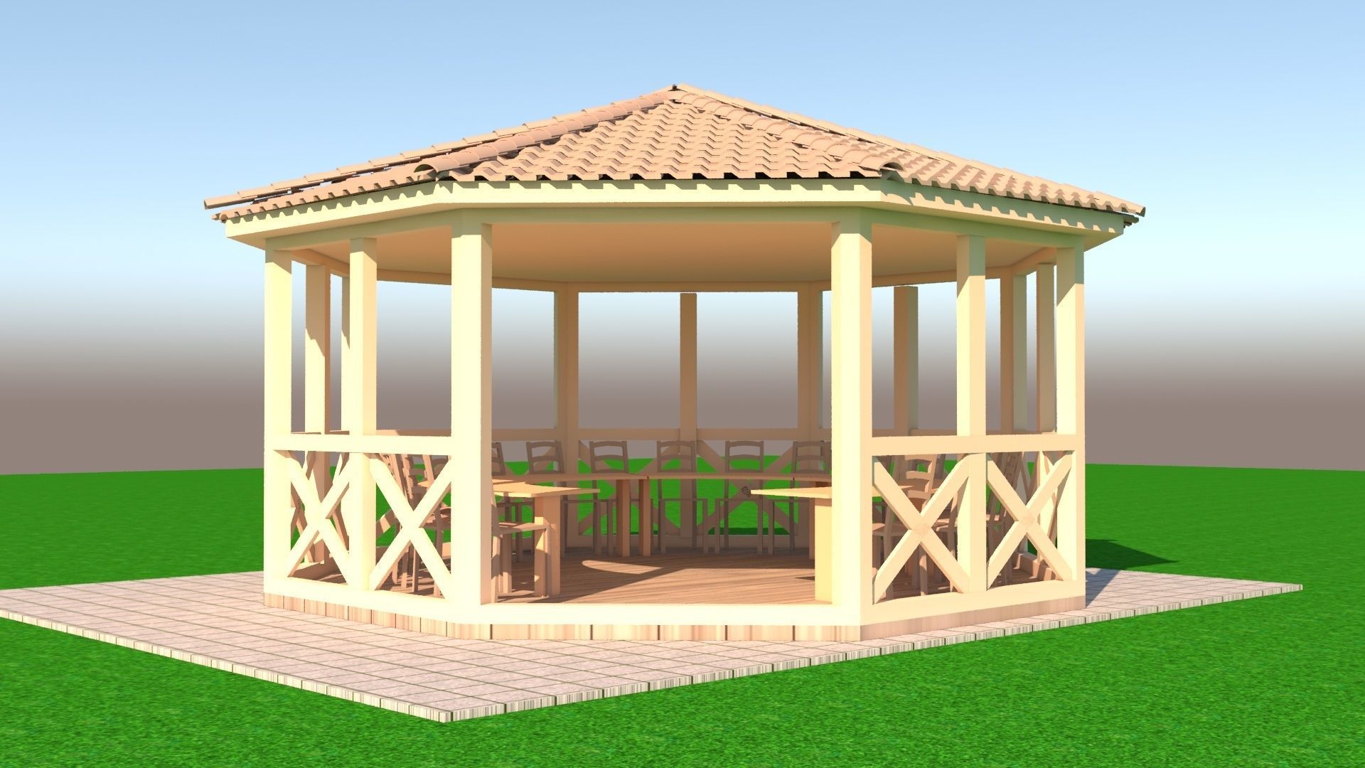 Alcove 3D wooden gazebo 3D model_11