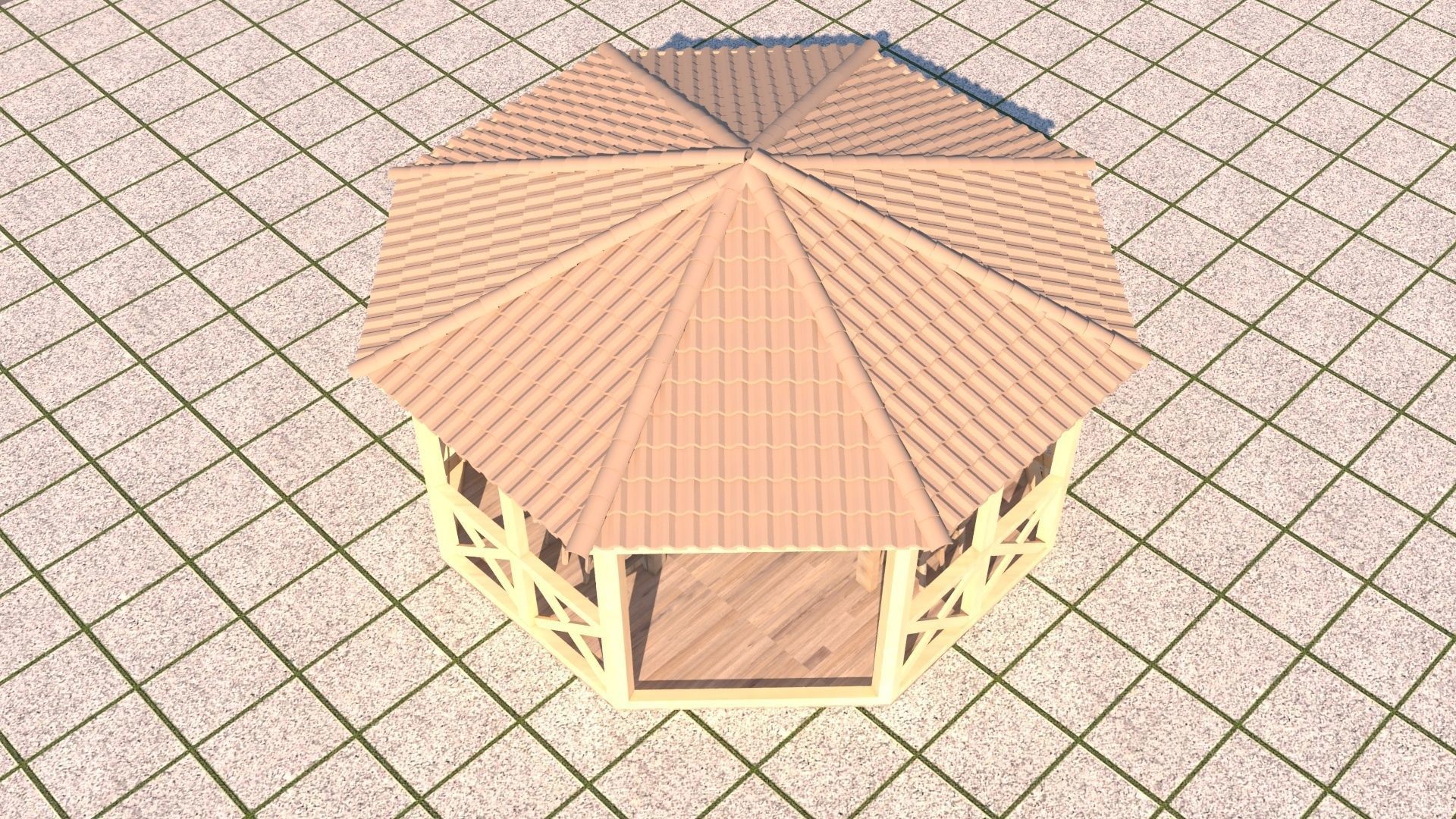 Alcove 3D wooden gazebo 3D model_2