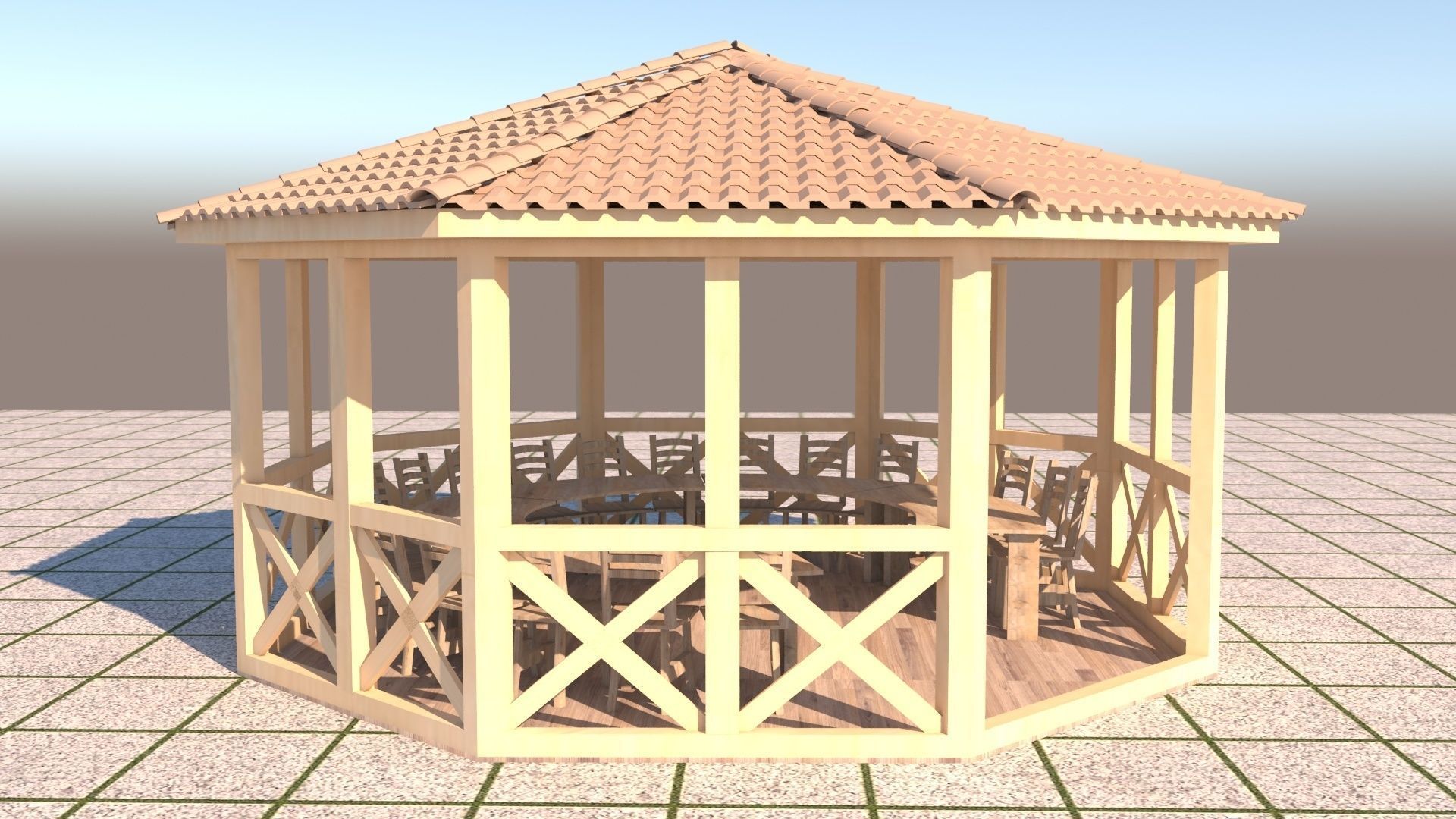 Alcove 3D wooden gazebo 3D model_16