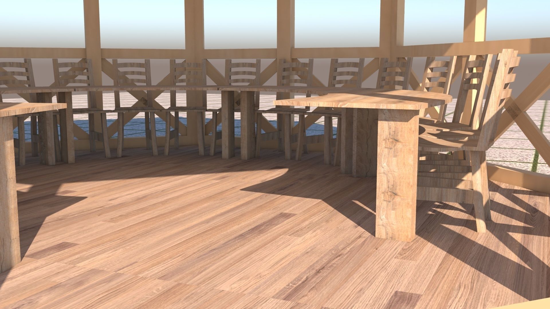 Alcove 3D wooden gazebo 3D model_7