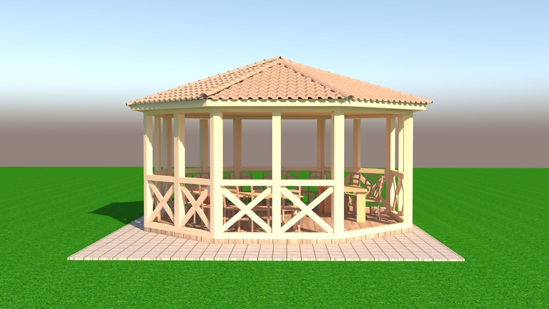 Alcove 3D wooden gazebo 3D model_12