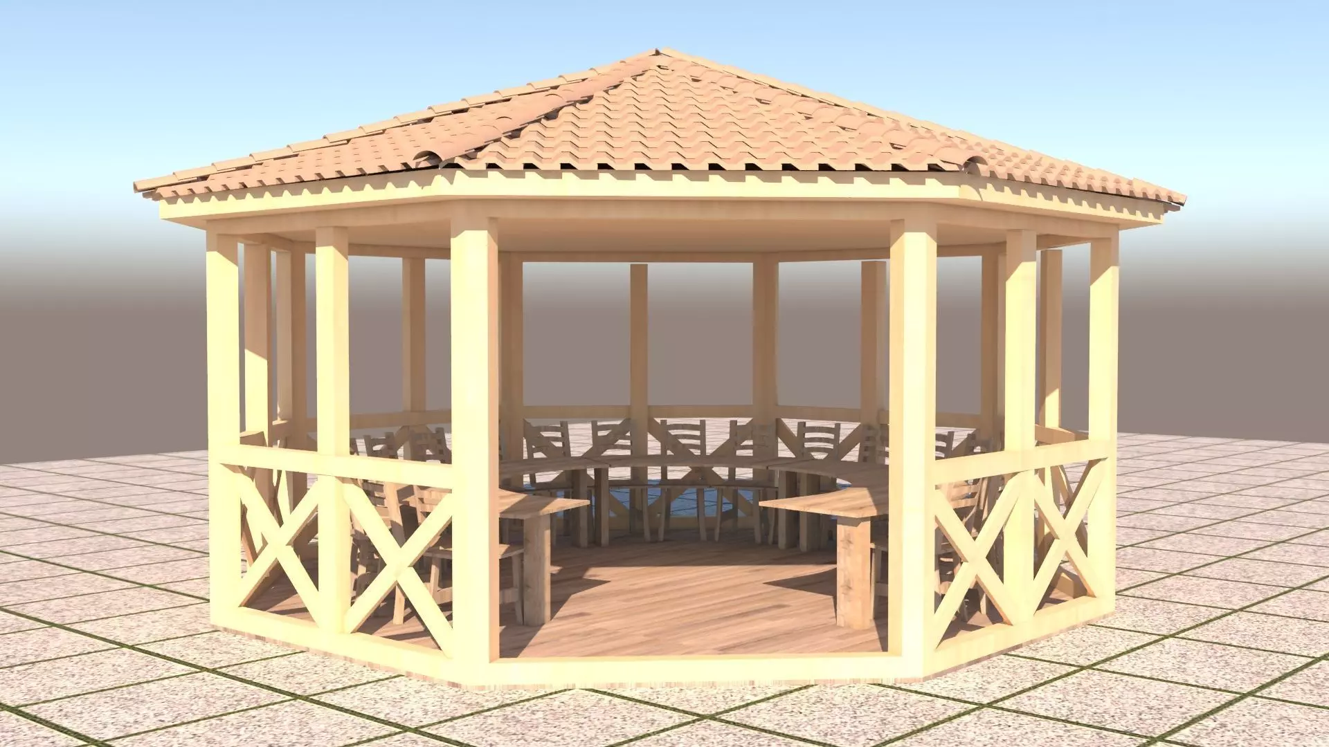 Alcove 3D wooden gazebo 3D model_0