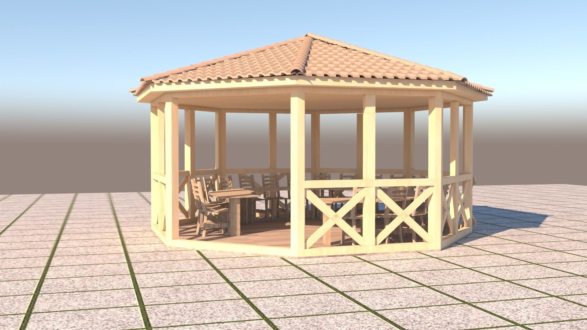 Alcove 3D wooden gazebo 3D model_13