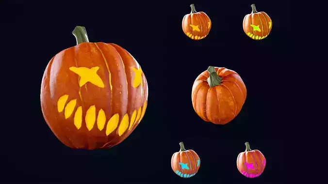 Halloween Pumpkin Head 05 - Game Ready - Textured PBR Low-poly 3D model