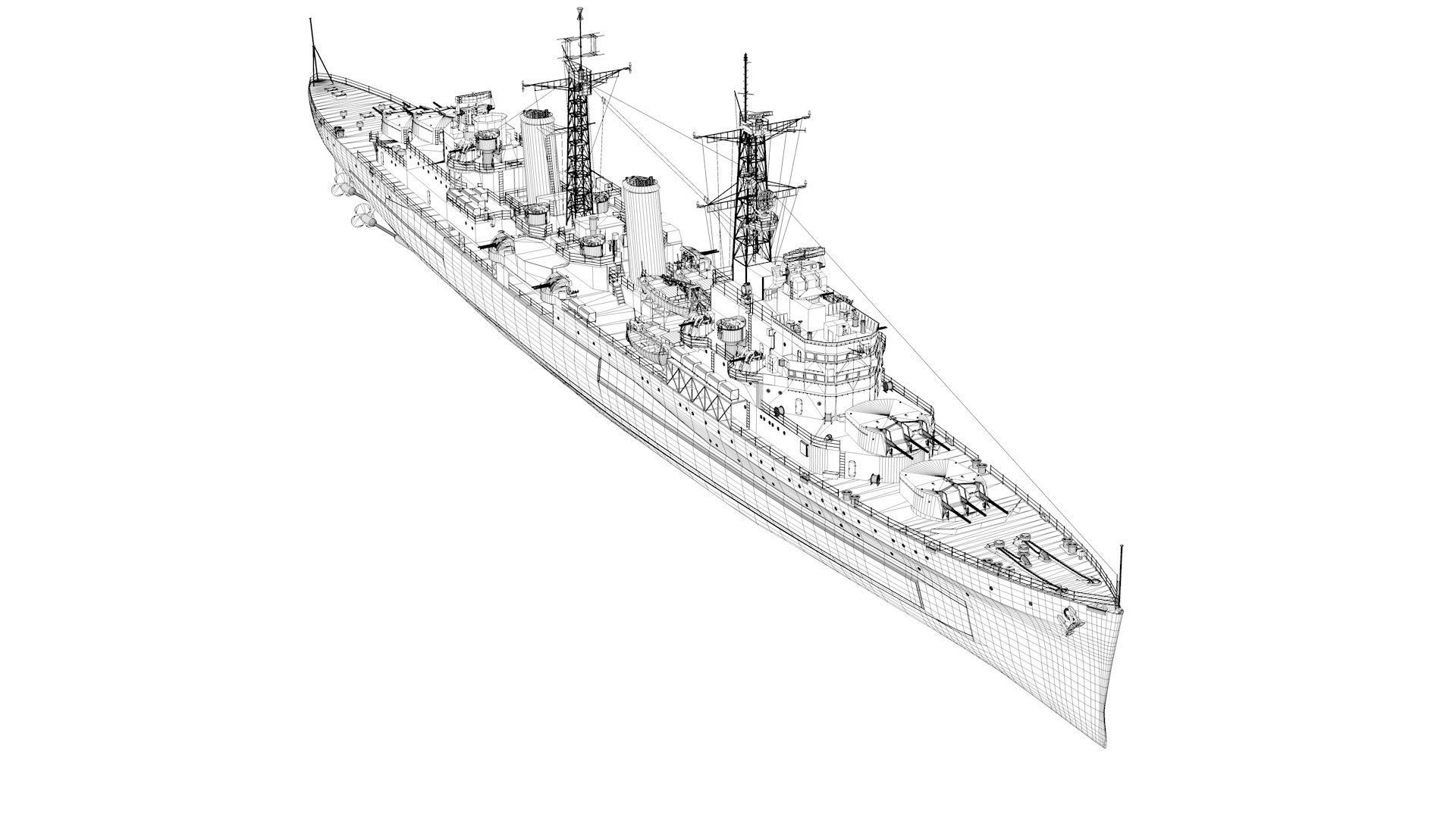 HMS Belfast Town Class Royal Navy Cruiser 3D model_12