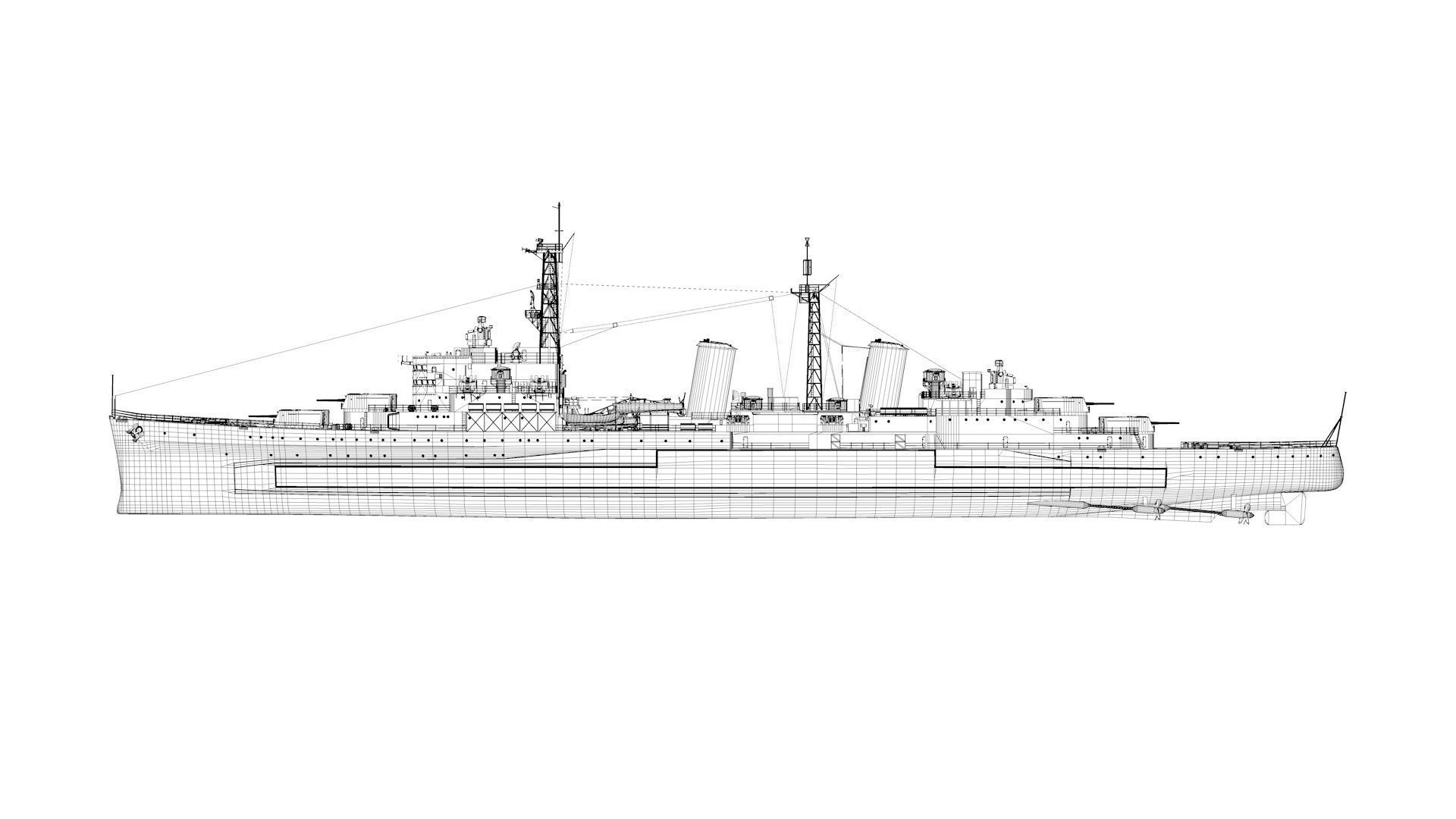 HMS Belfast Town Class Royal Navy Cruiser 3D model_14
