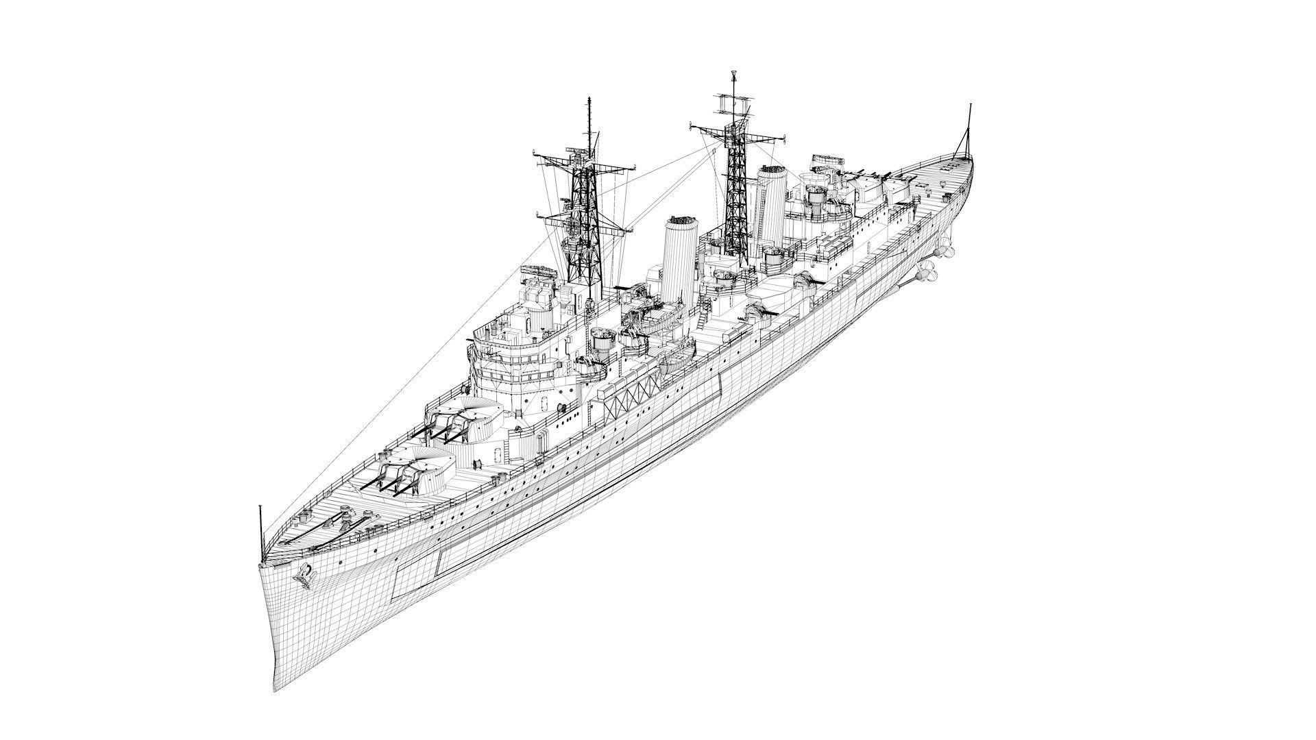HMS Belfast Town Class Royal Navy Cruiser 3D model_13