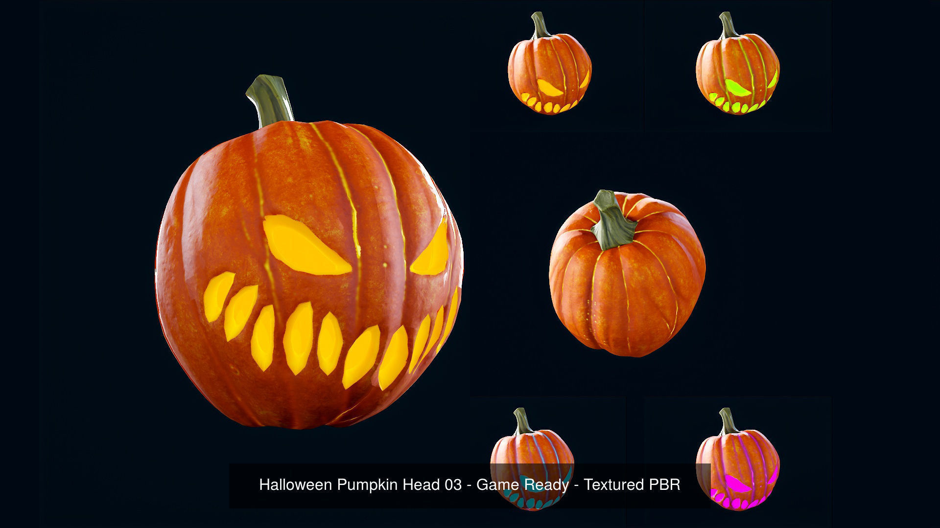 Halloween Pumpkin Head - Pack - Game Ready - Textured PBR 3D Model Collection_9
