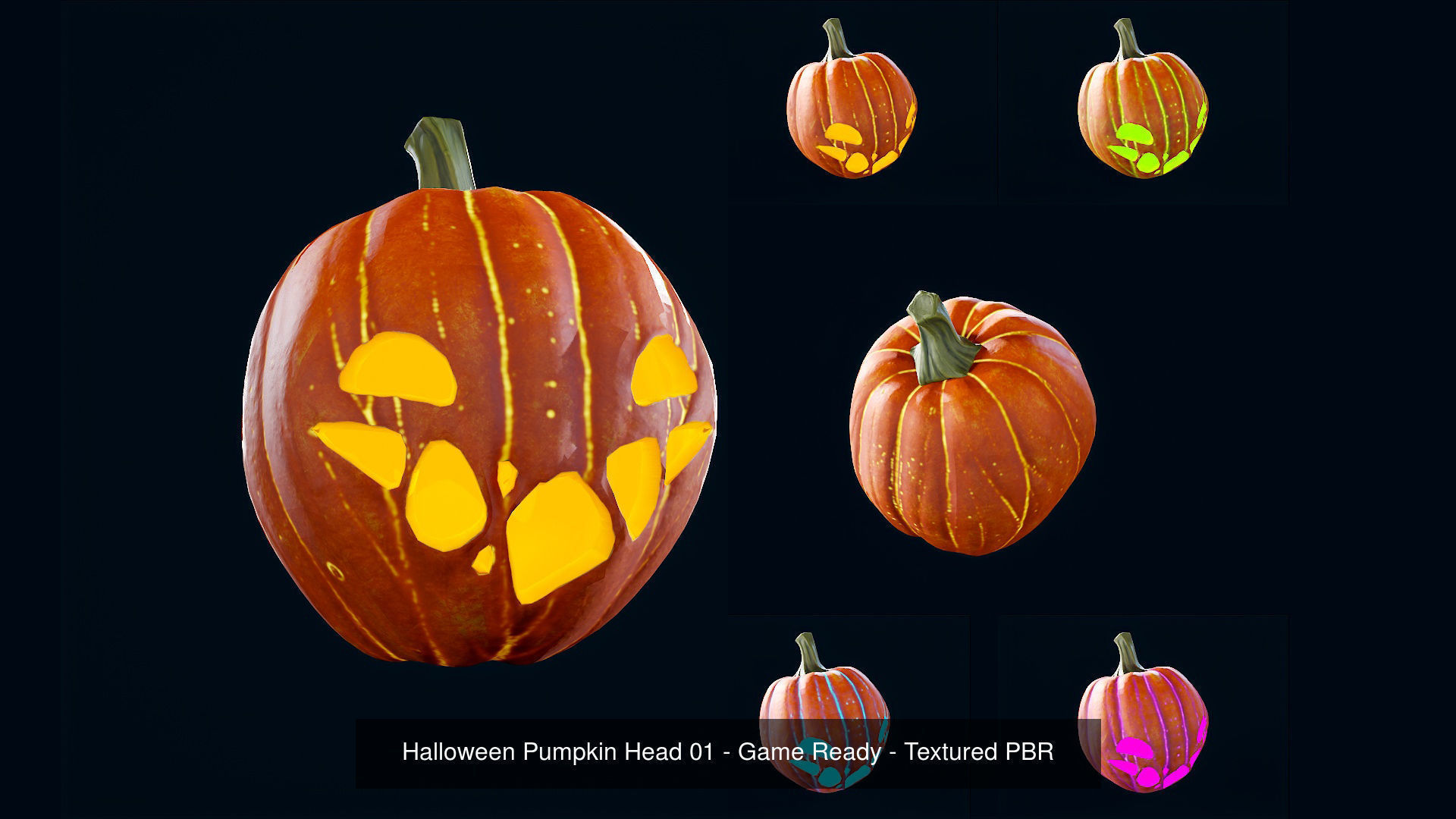 Halloween Pumpkin Head - Pack - Game Ready - Textured PBR 3D Model Collection_7
