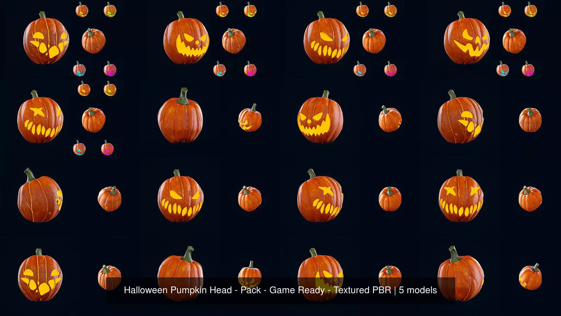 Halloween Pumpkin Head - Pack - Game Ready - Textured PBR 3D Model Collection_6