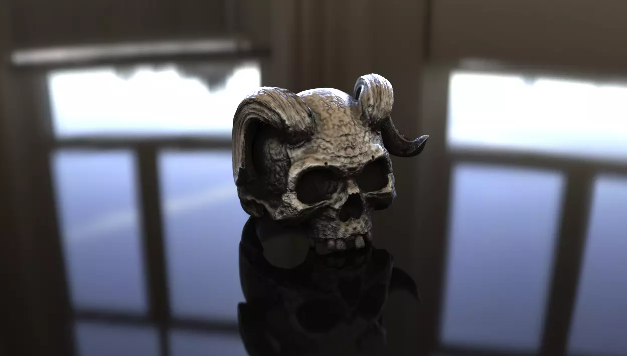 Alexander the Horned Skull Ring Stl 3D Model Silver Casting 3D  3D print model_0