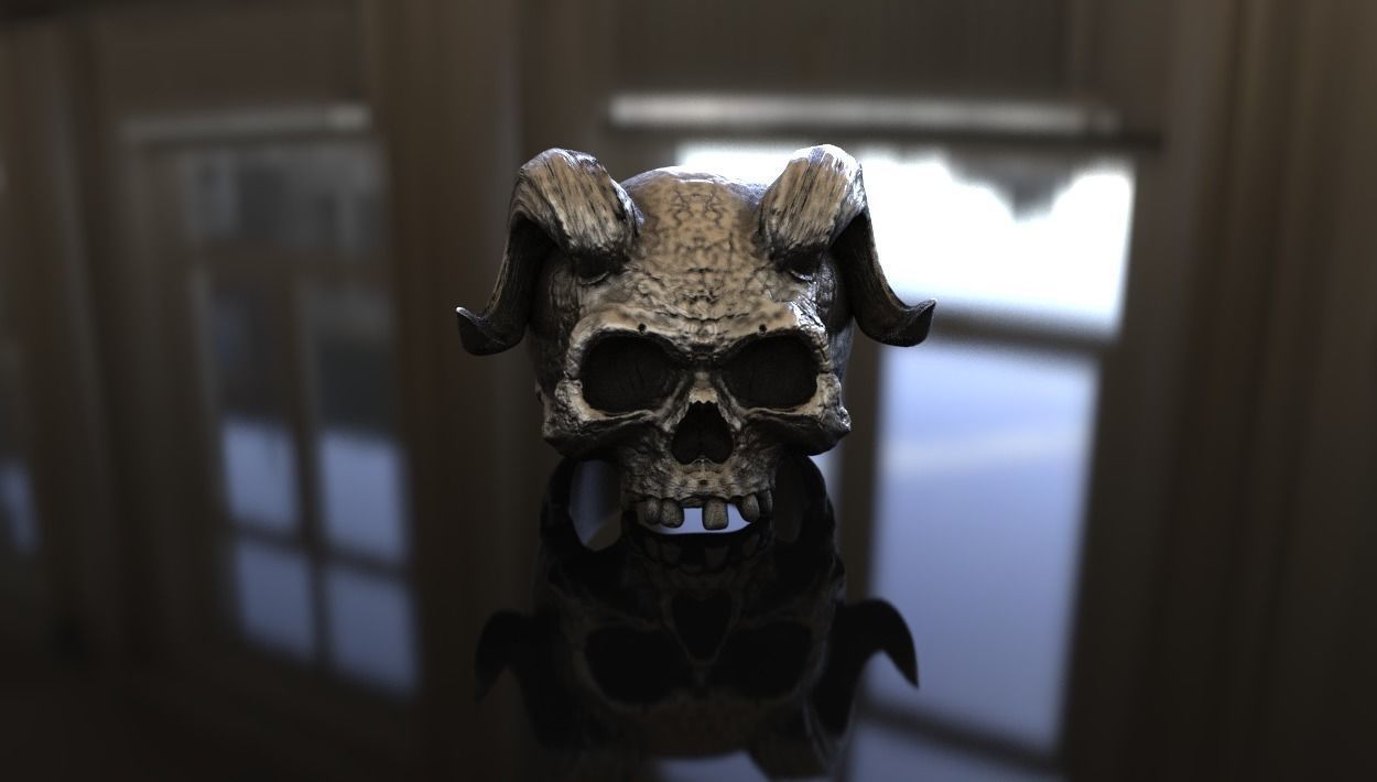 Alexander the Horned Skull Ring Stl 3D Model Silver Casting 3D  3D print model_1