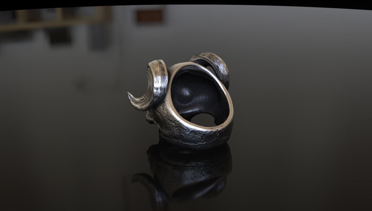 Alexander the Horned Skull Ring Stl 3D Model Silver Casting 3D  3D print model_3