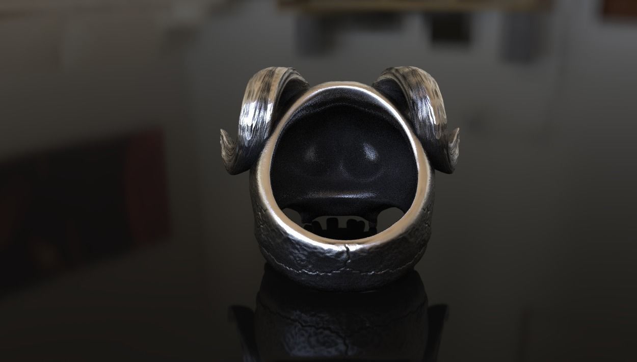 Alexander the Horned Skull Ring Stl 3D Model Silver Casting 3D  3D print model_6