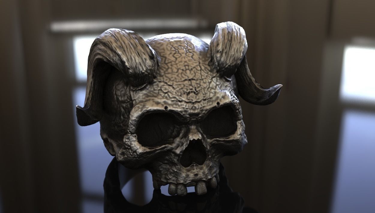 Alexander the Horned Skull Ring Stl 3D Model Silver Casting 3D  3D print model_5