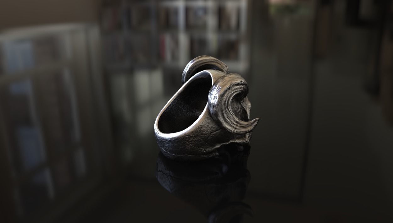 Alexander the Horned Skull Ring Stl 3D Model Silver Casting 3D  3D print model_4