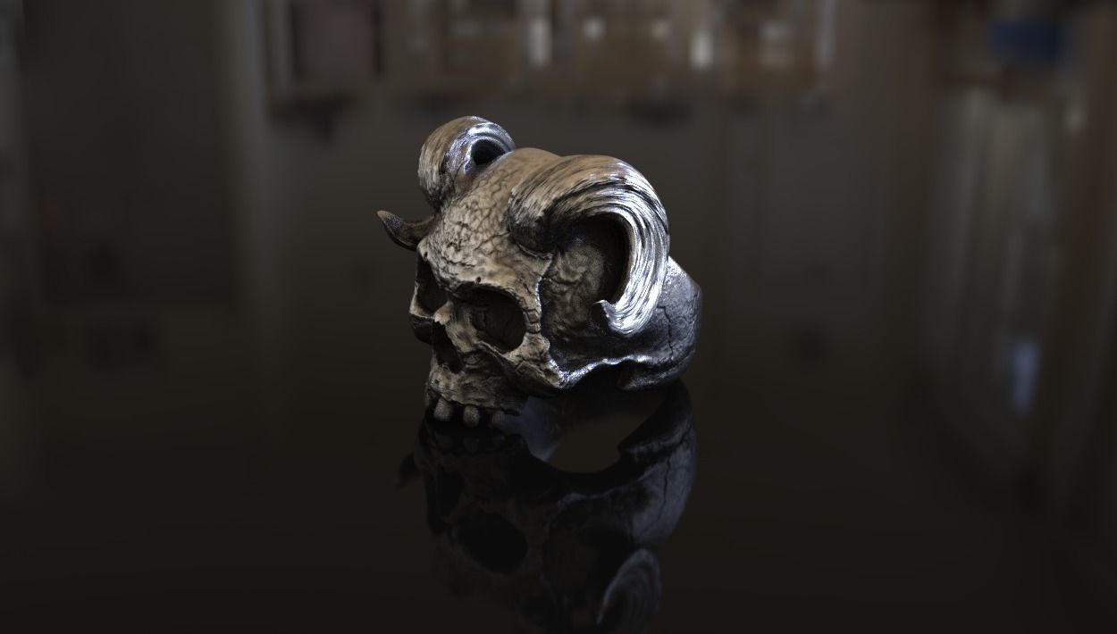 Alexander the Horned Skull Ring Stl 3D Model Silver Casting 3D  3D print model_2