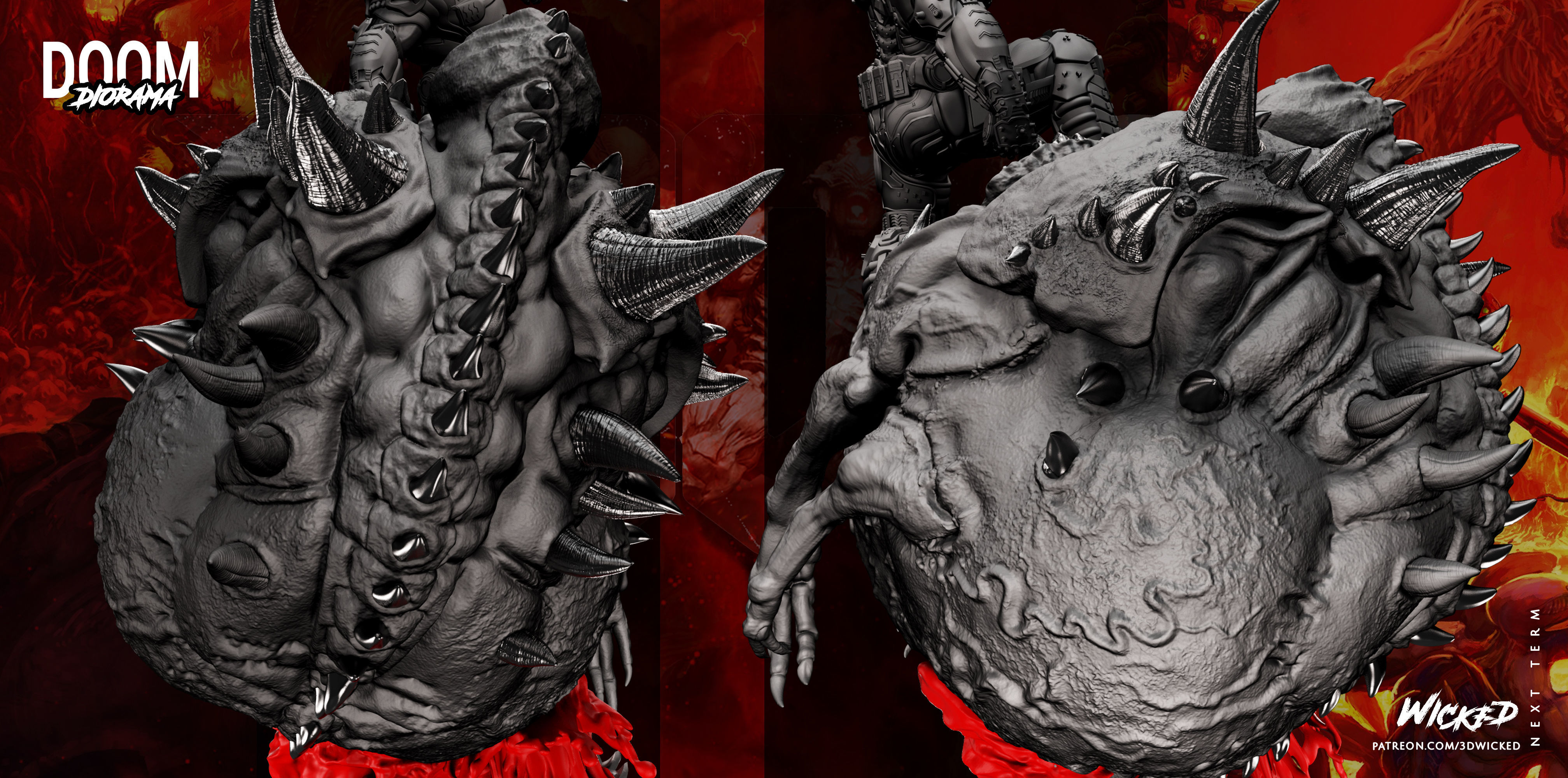 Wicked Video Game Doom Slayer Diorama ready for 3d printing 3D print model_16