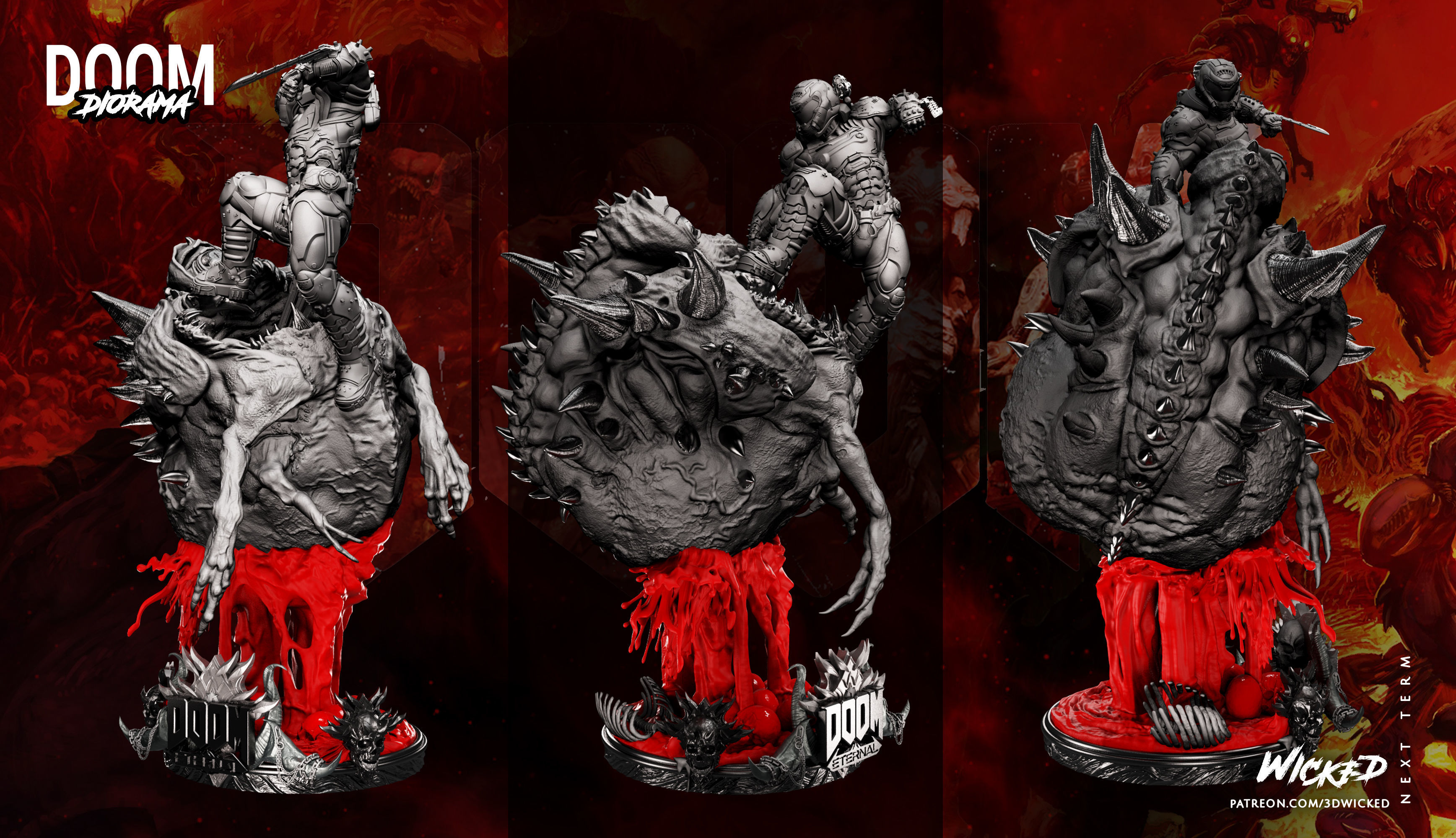 Wicked Video Game Doom Slayer Diorama ready for 3d printing 3D print model_100