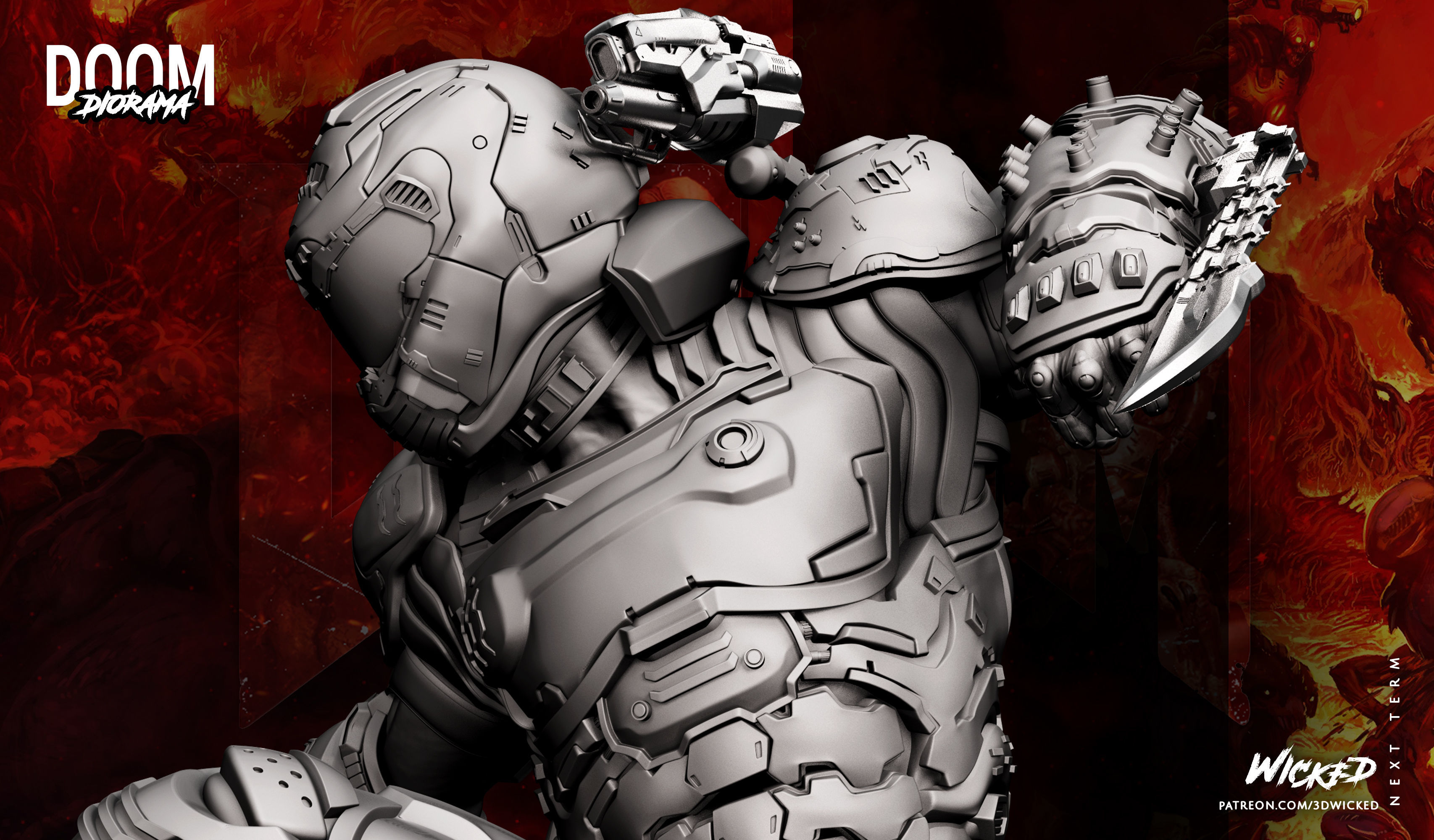 Wicked Video Game Doom Slayer Diorama ready for 3d printing 3D print model_87