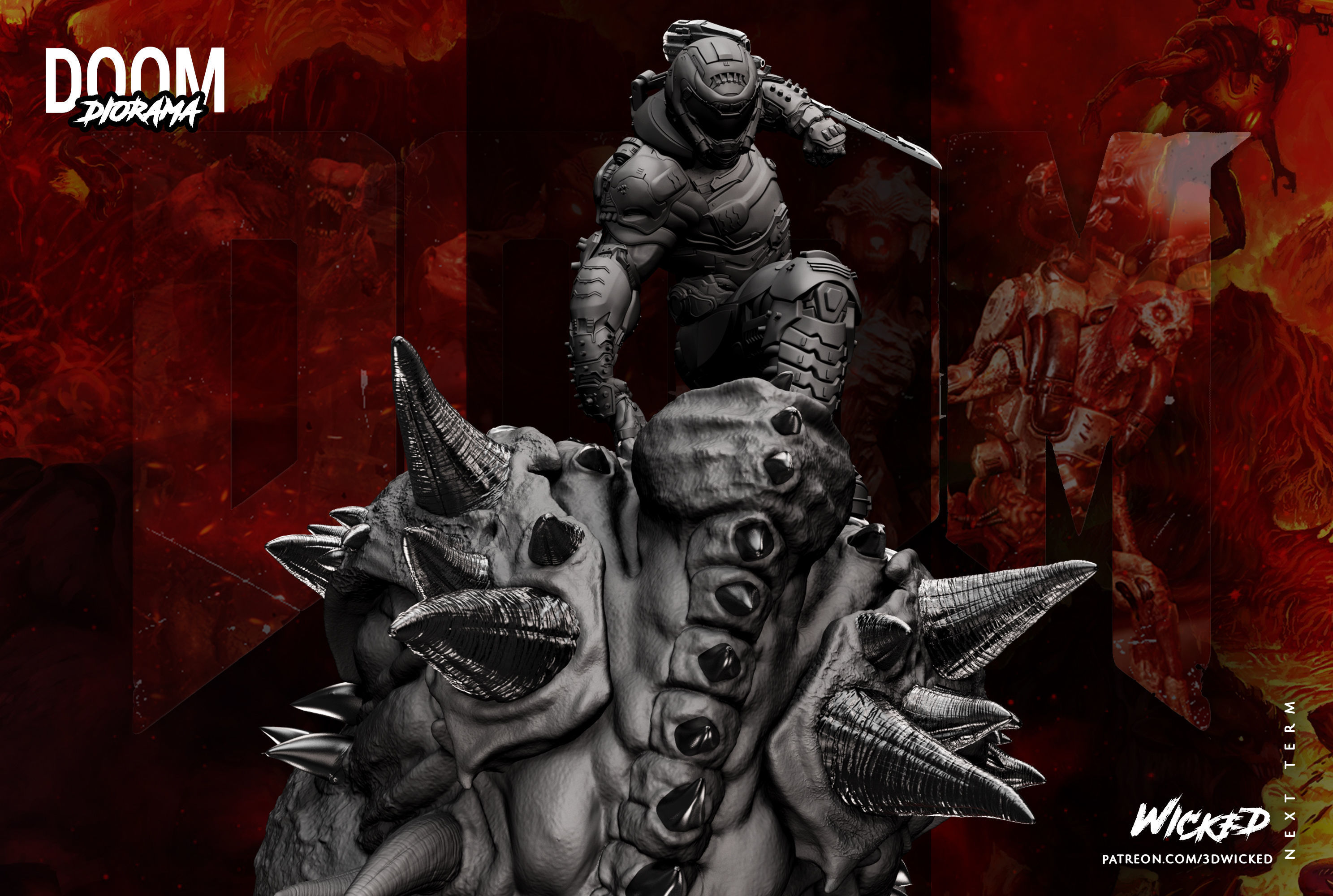 Wicked Video Game Doom Slayer Diorama ready for 3d printing 3D print model_2