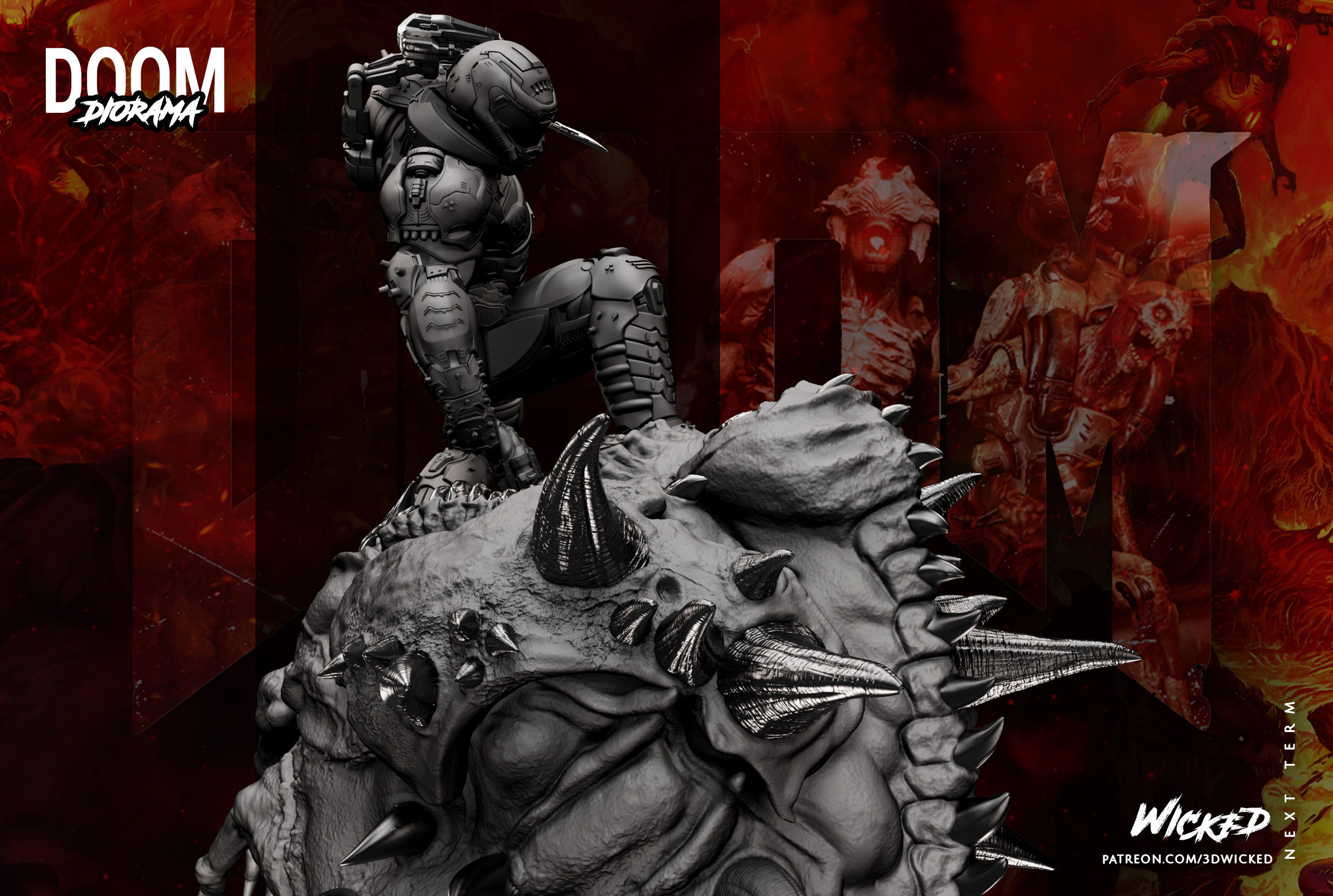 Wicked Video Game Doom Slayer Diorama ready for 3d printing 3D print model_74