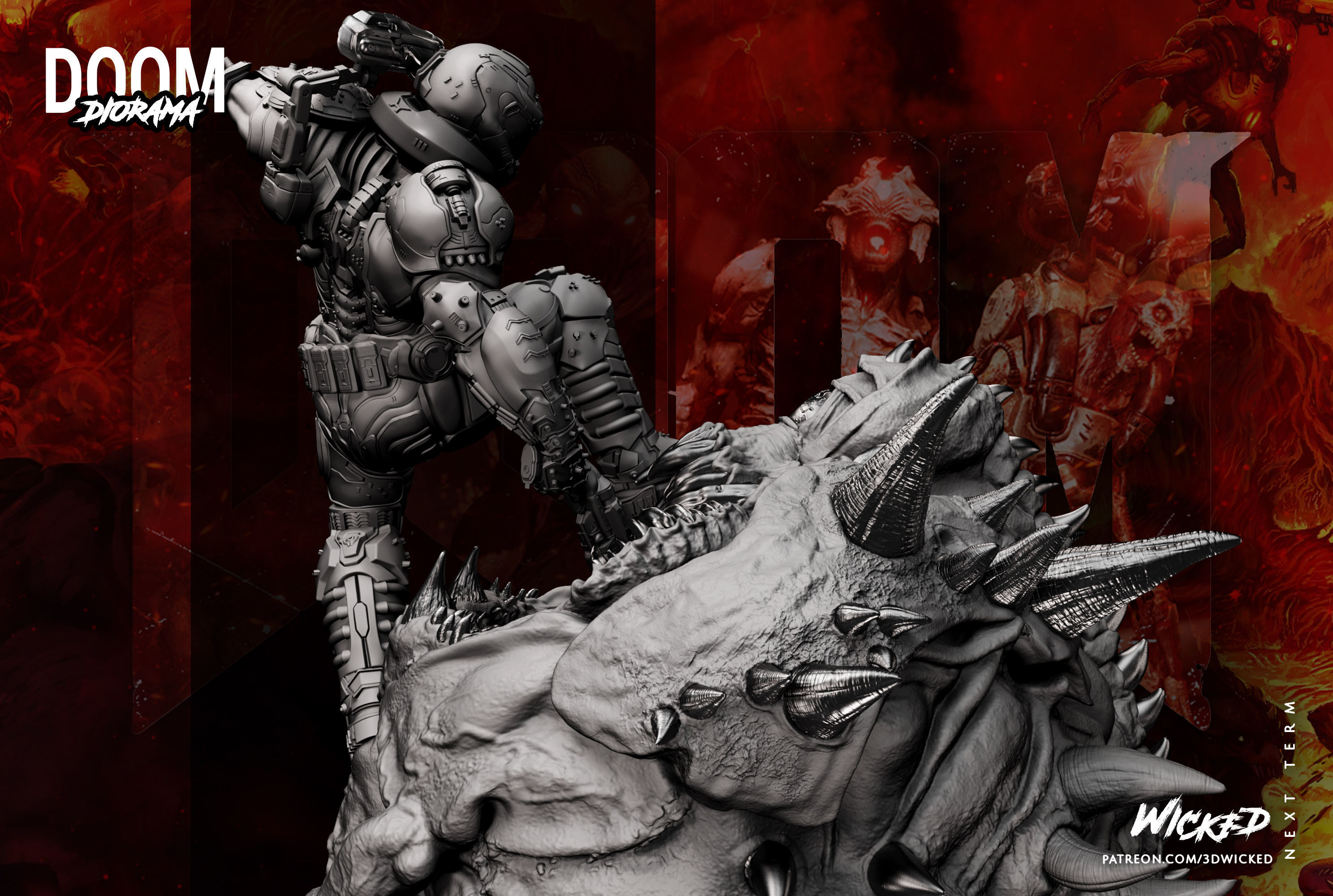 Wicked Video Game Doom Slayer Diorama ready for 3d printing 3D print model_6