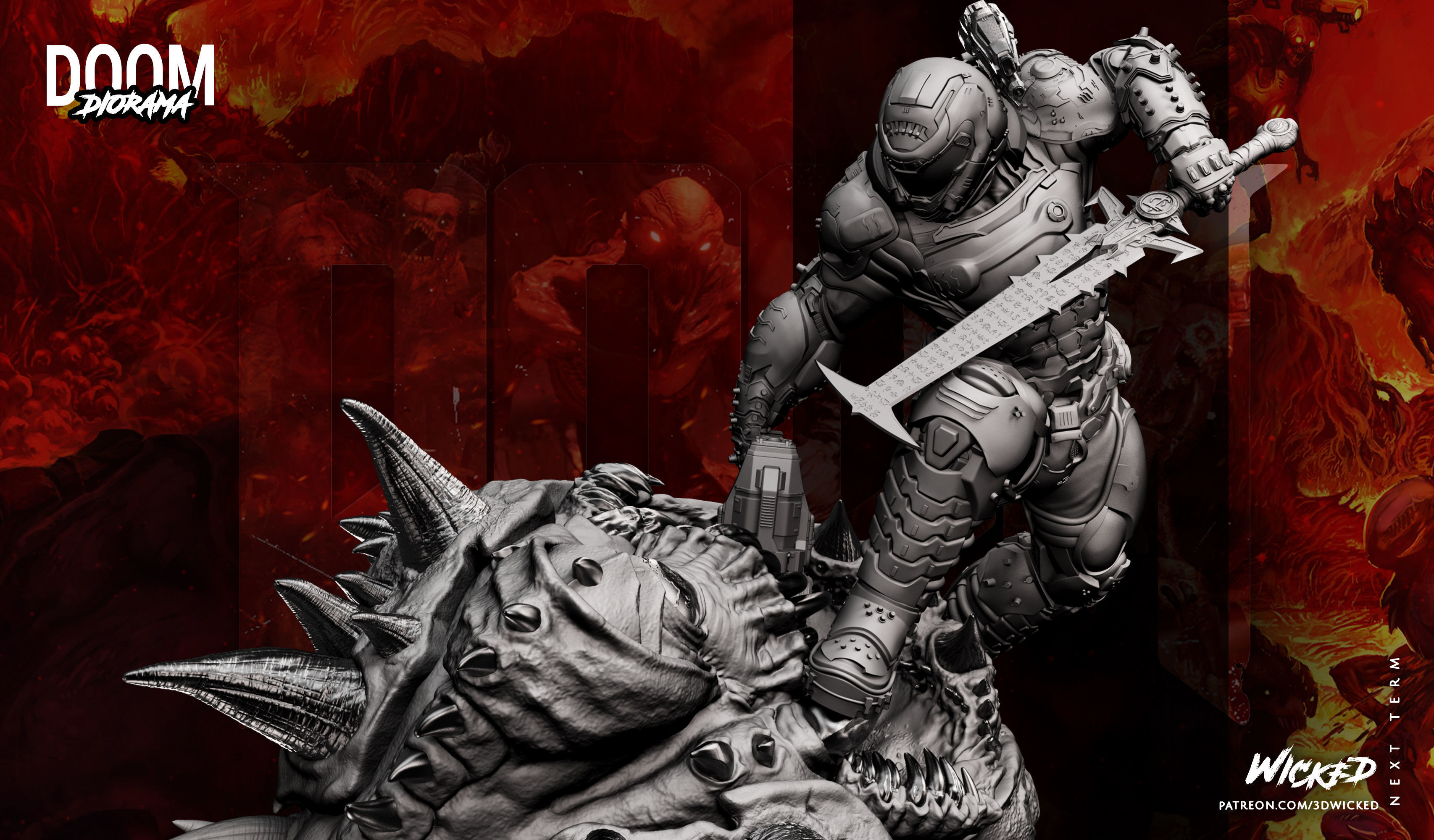Wicked Video Game Doom Slayer Diorama ready for 3d printing 3D print model_60