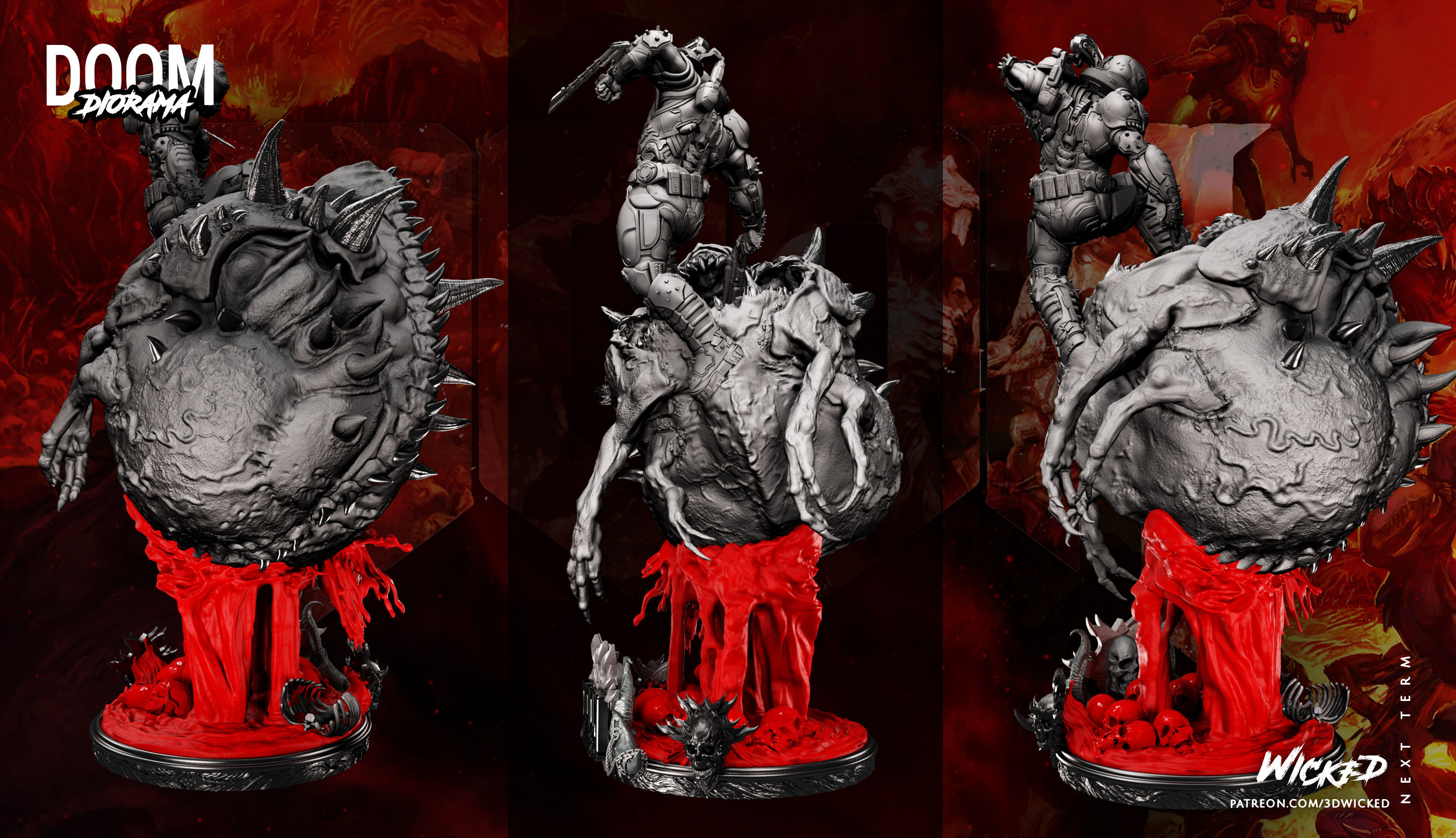 Wicked Video Game Doom Slayer Diorama ready for 3d printing 3D print model_15