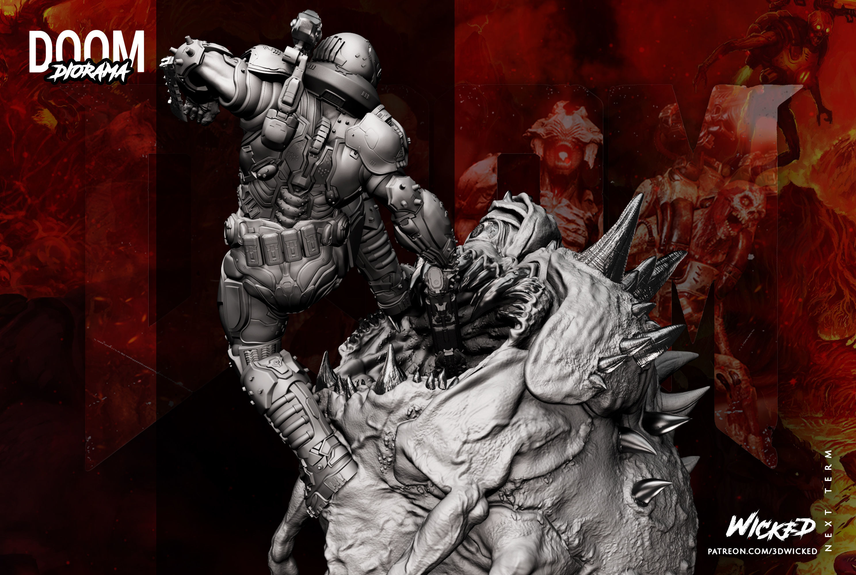 Wicked Video Game Doom Slayer Diorama ready for 3d printing 3D print model_78