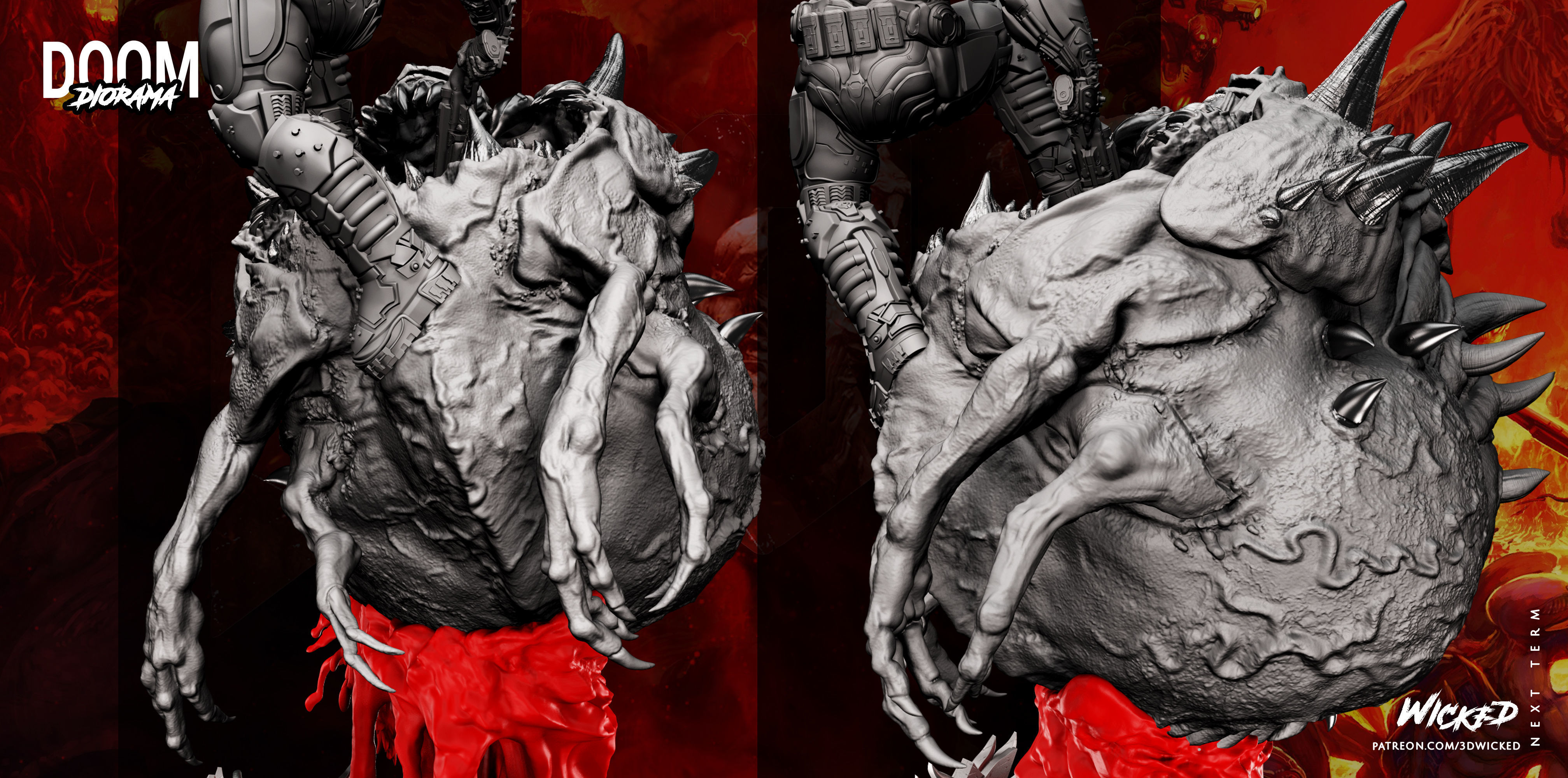 Wicked Video Game Doom Slayer Diorama ready for 3d printing 3D print model_82