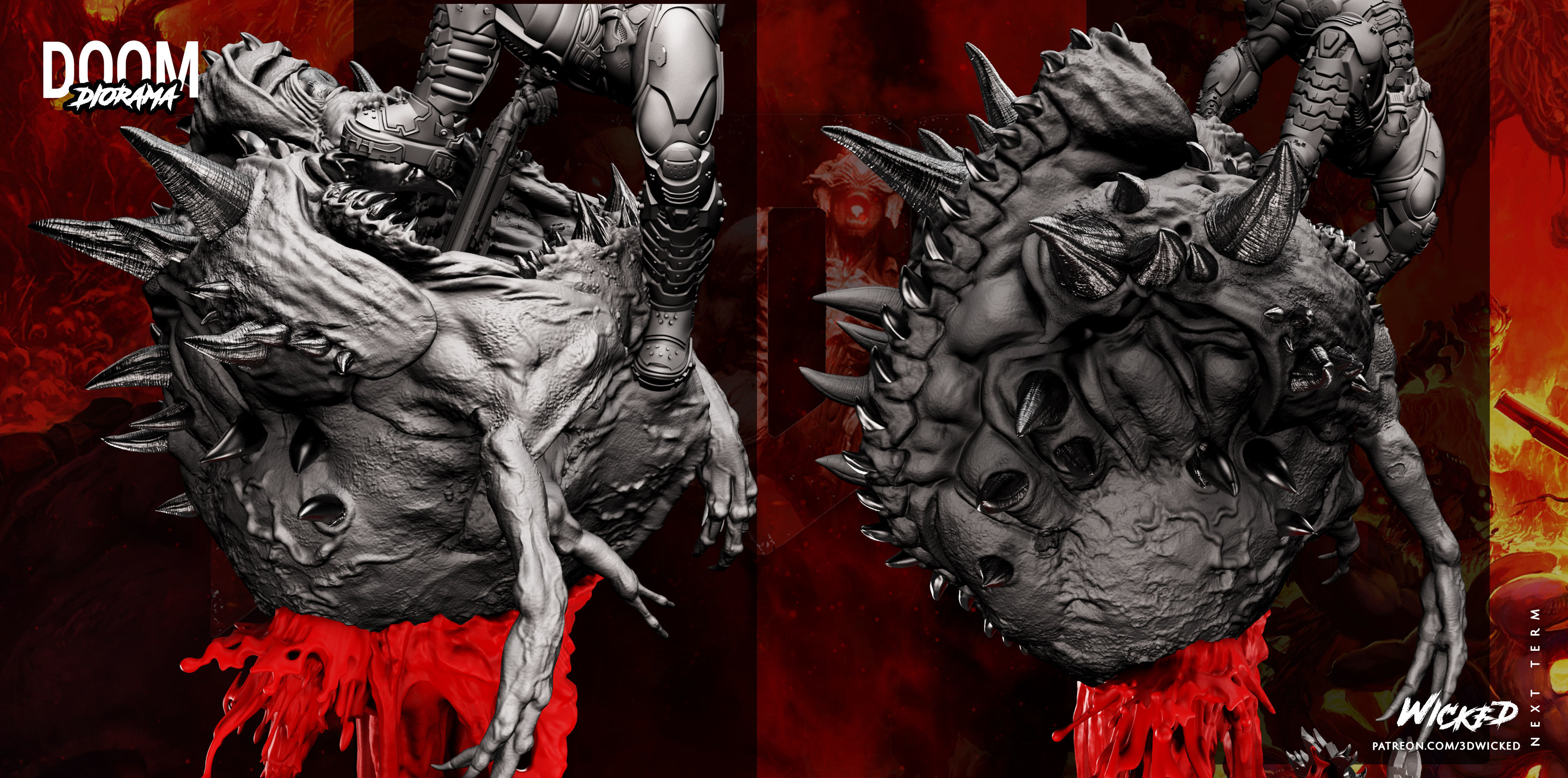 Wicked Video Game Doom Slayer Diorama ready for 3d printing 3D print model_30