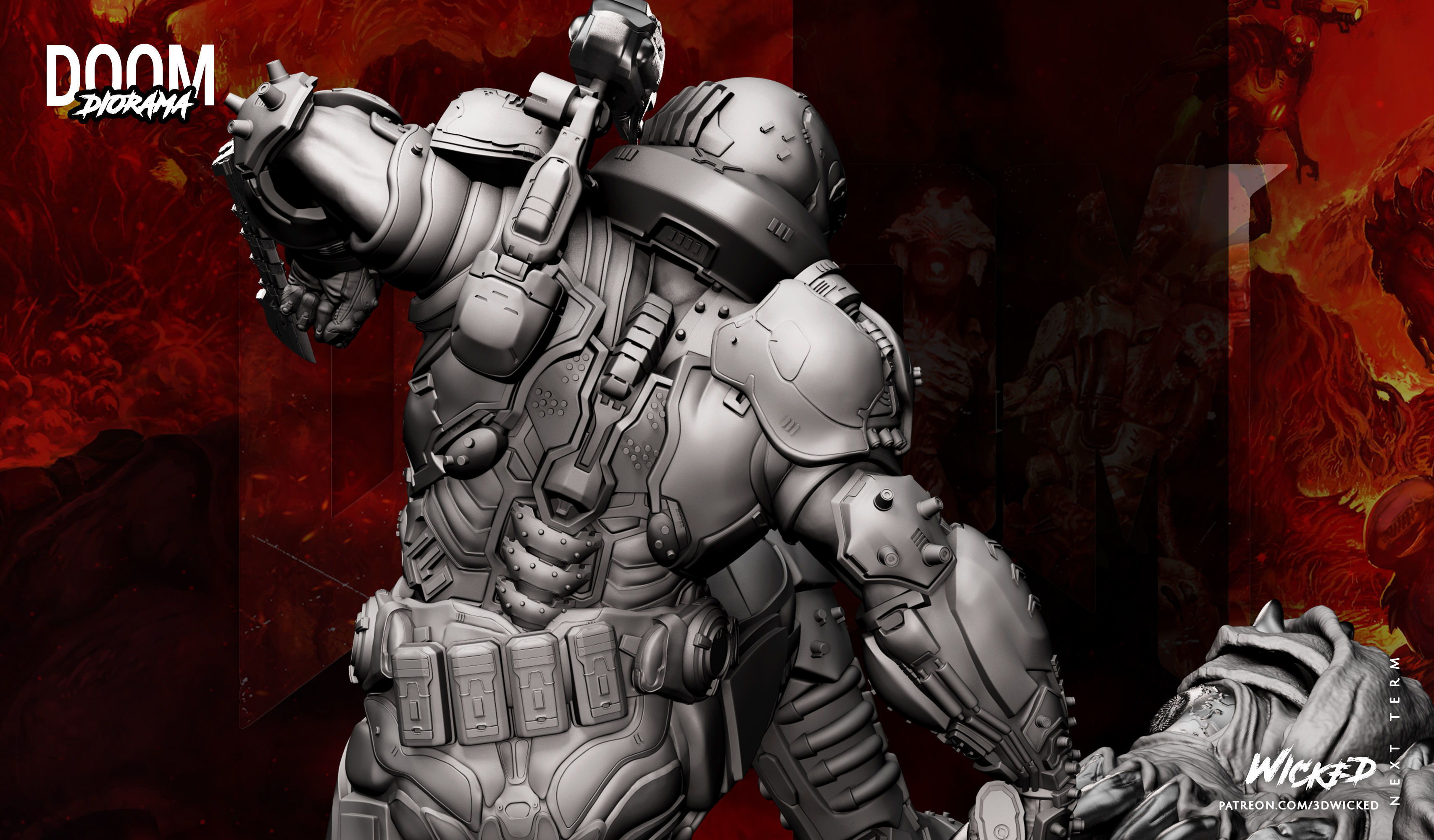 Wicked Video Game Doom Slayer Diorama ready for 3d printing 3D print model_45