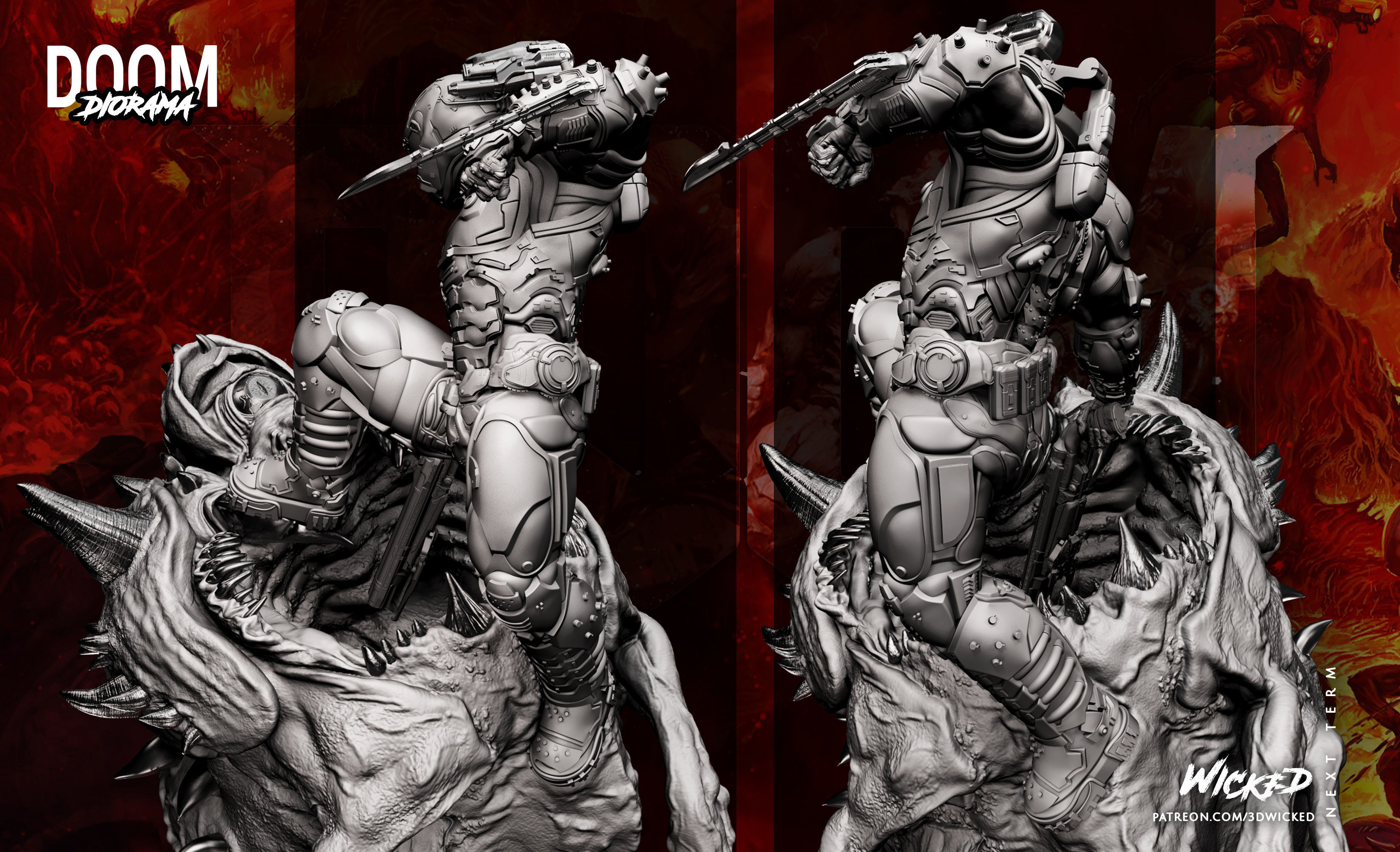 Wicked Video Game Doom Slayer Diorama ready for 3d printing 3D print model_4