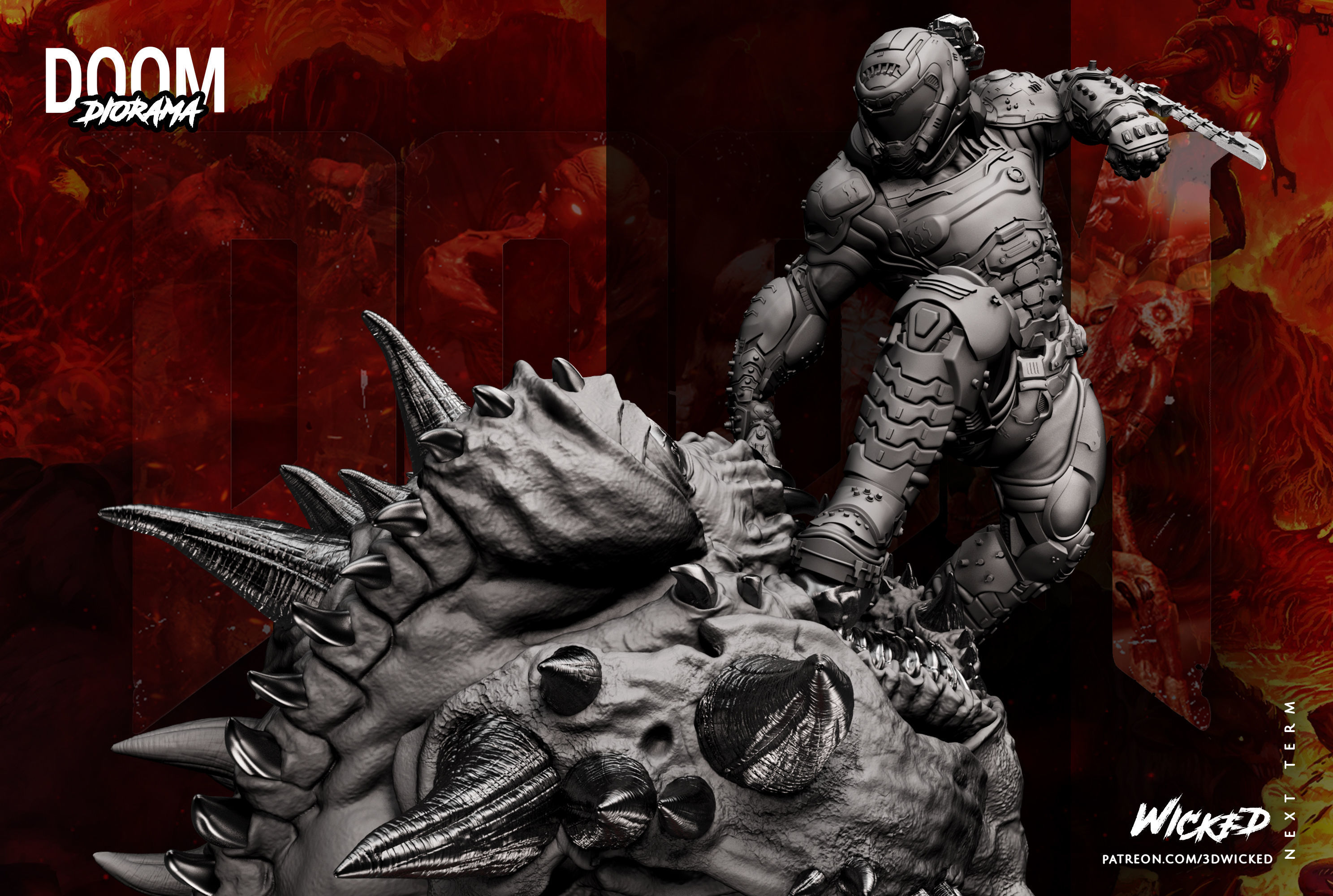 Wicked Video Game Doom Slayer Diorama ready for 3d printing 3D print model_76