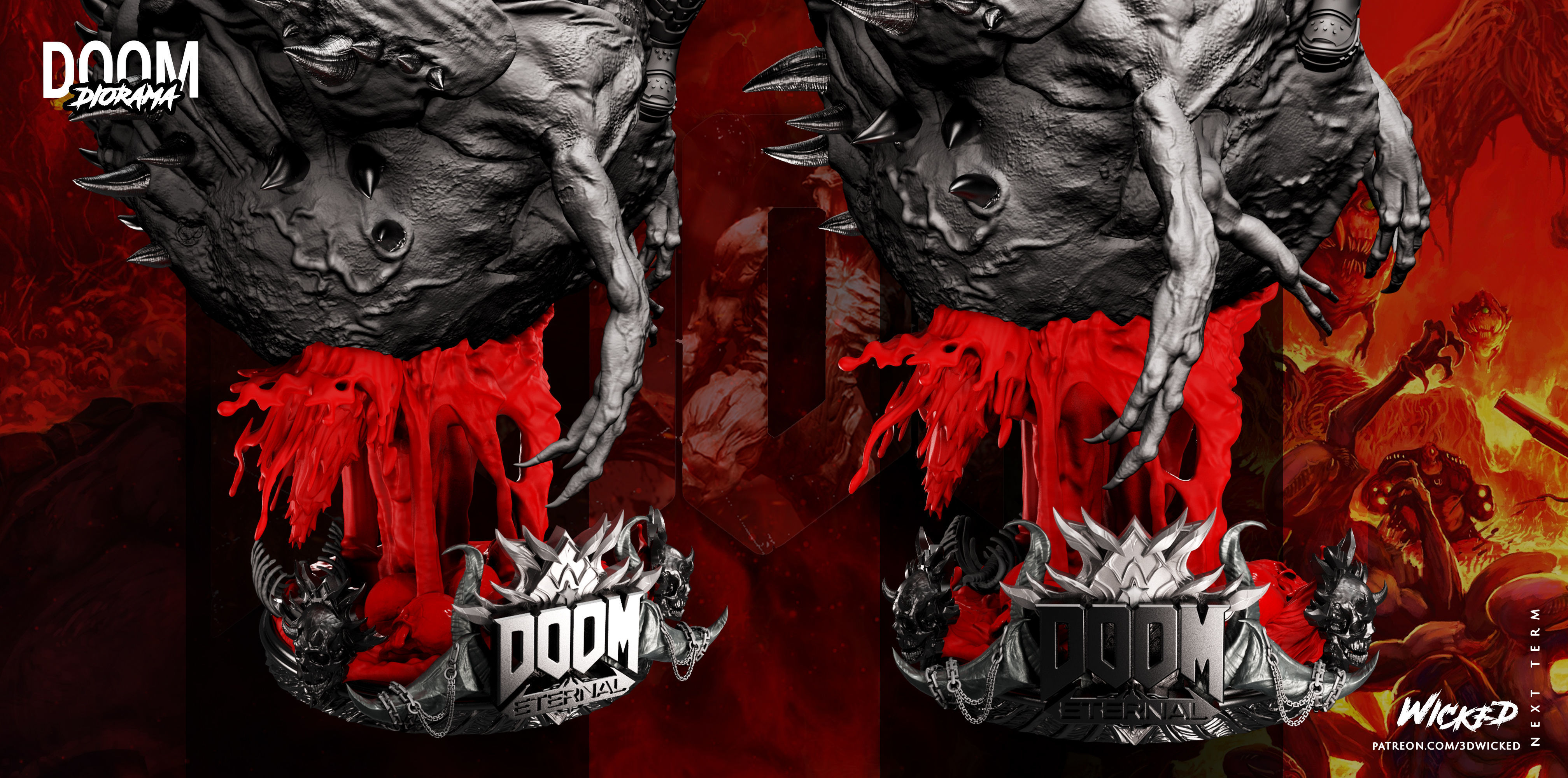 Wicked Video Game Doom Slayer Diorama ready for 3d printing 3D print model_86